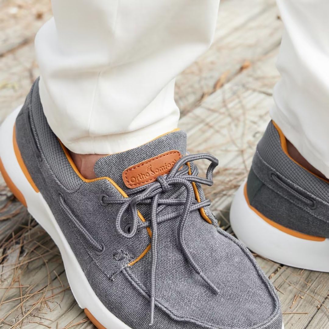 Men's Orthopedic Slip On Loafers Walking Shoes: Dressy Fit Orthotic Slip-On Shoes for Plantar Fasciitis, Cushion Supportive Canvas Loafers for High Arch Diabetic Grey Size 14