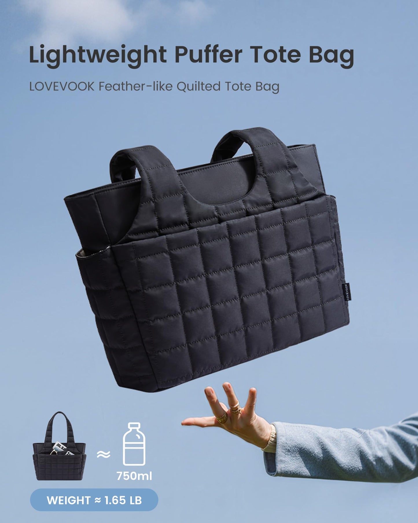 LOVEVOOK Tote Bag for Women, Lightweight Puffer Tote Bag with Compartments Quilted Shoulder Bag for Travel Work Teacher Nurse