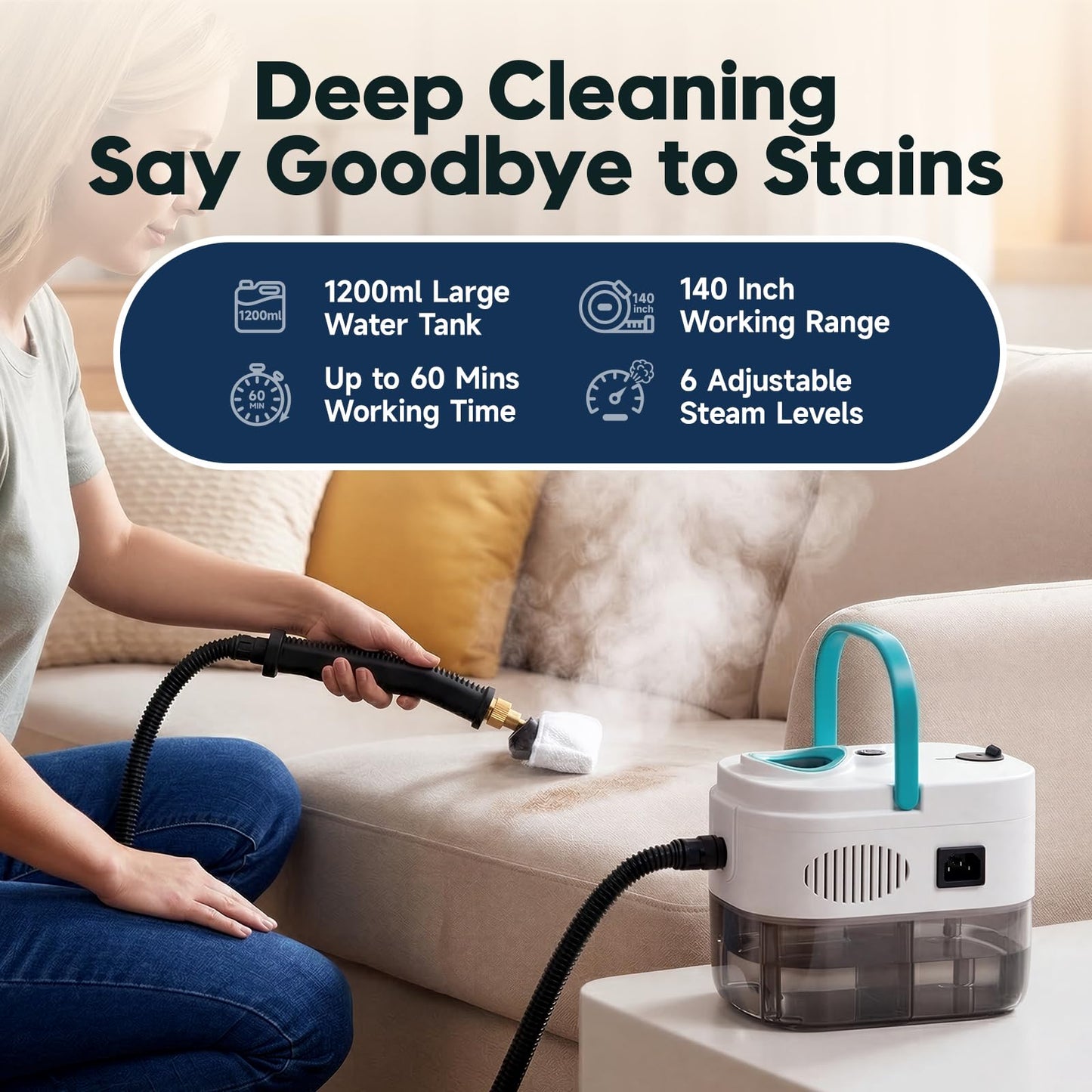 KEROMEE Steam Cleaner, 1500W High Pressure Steamer with 1.27Qt Tank, 15s Fast Heat, 6-Level Adjustable Steam, Portable Machine with 15pcs Kit for Dirt, Grease, Grout, Tile, Floor, Car Detailing