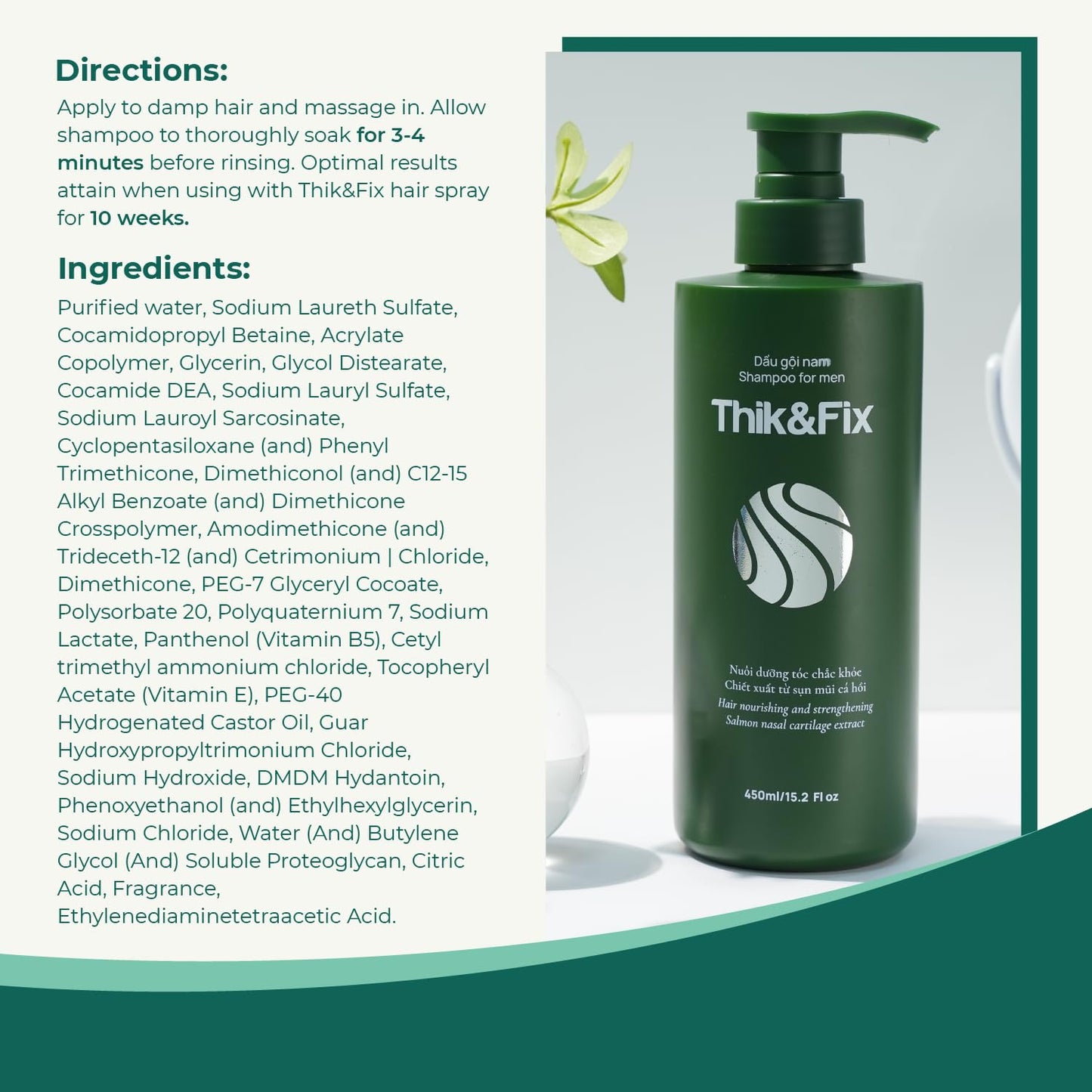 Thik&Fix Shampoo for Hair Loss & Hair Growth, Restores Hair Growth Cycle, Effective Hair Loss Shampoo Treatment for Men, Thickening Hair Growth Shampoo for Damaged Hair, Dandruff, Gray Hair (15.2oz)