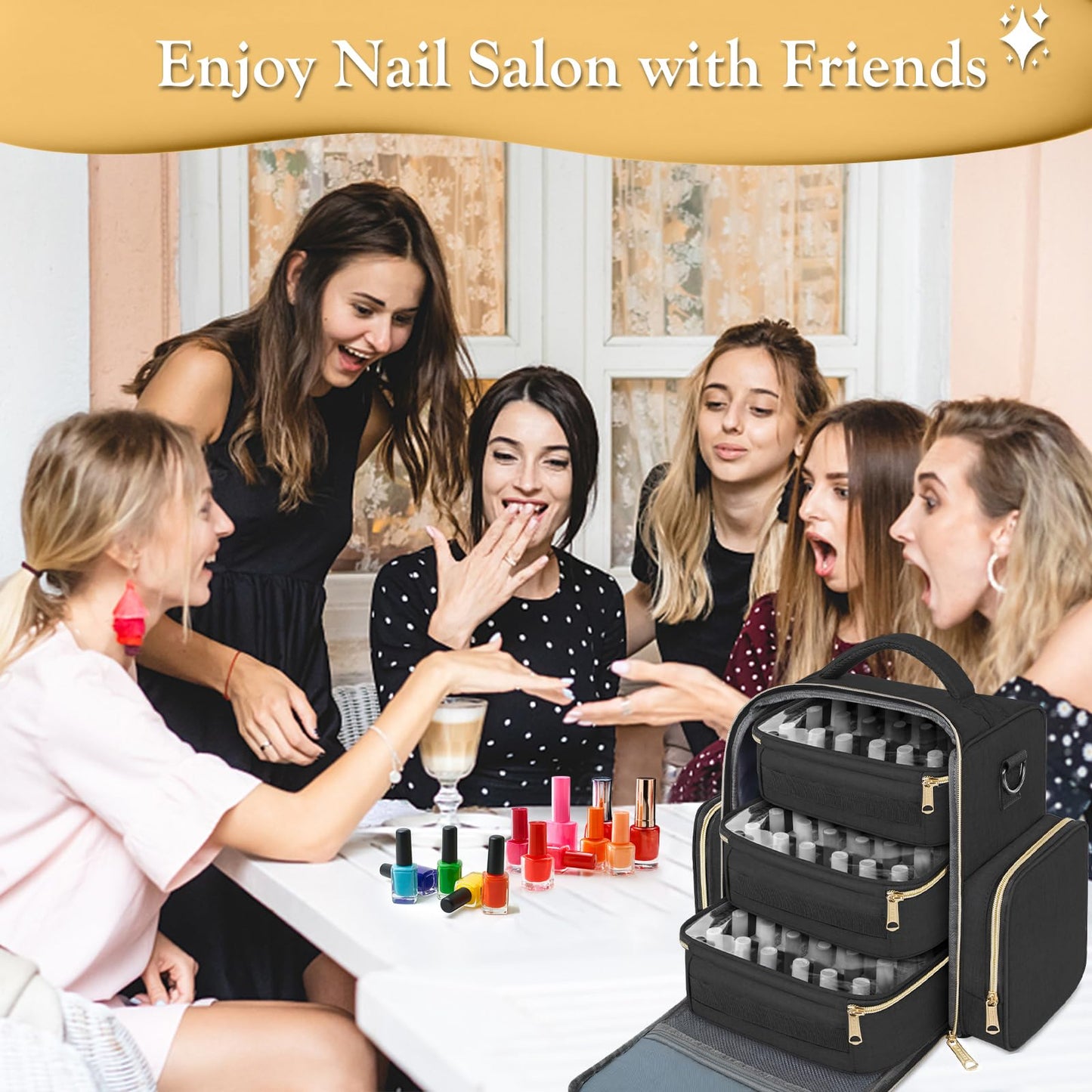 YOREPEK Nail Polish Organizer Holds Up to 72 Bottles (15ml-0.5 fl.oz) Nail Polish Carrying Case with 3 Removable Pouches and 4 Zippered Pockets for Manicure Tools, Supplies, Nail Lamp, Gift for Women