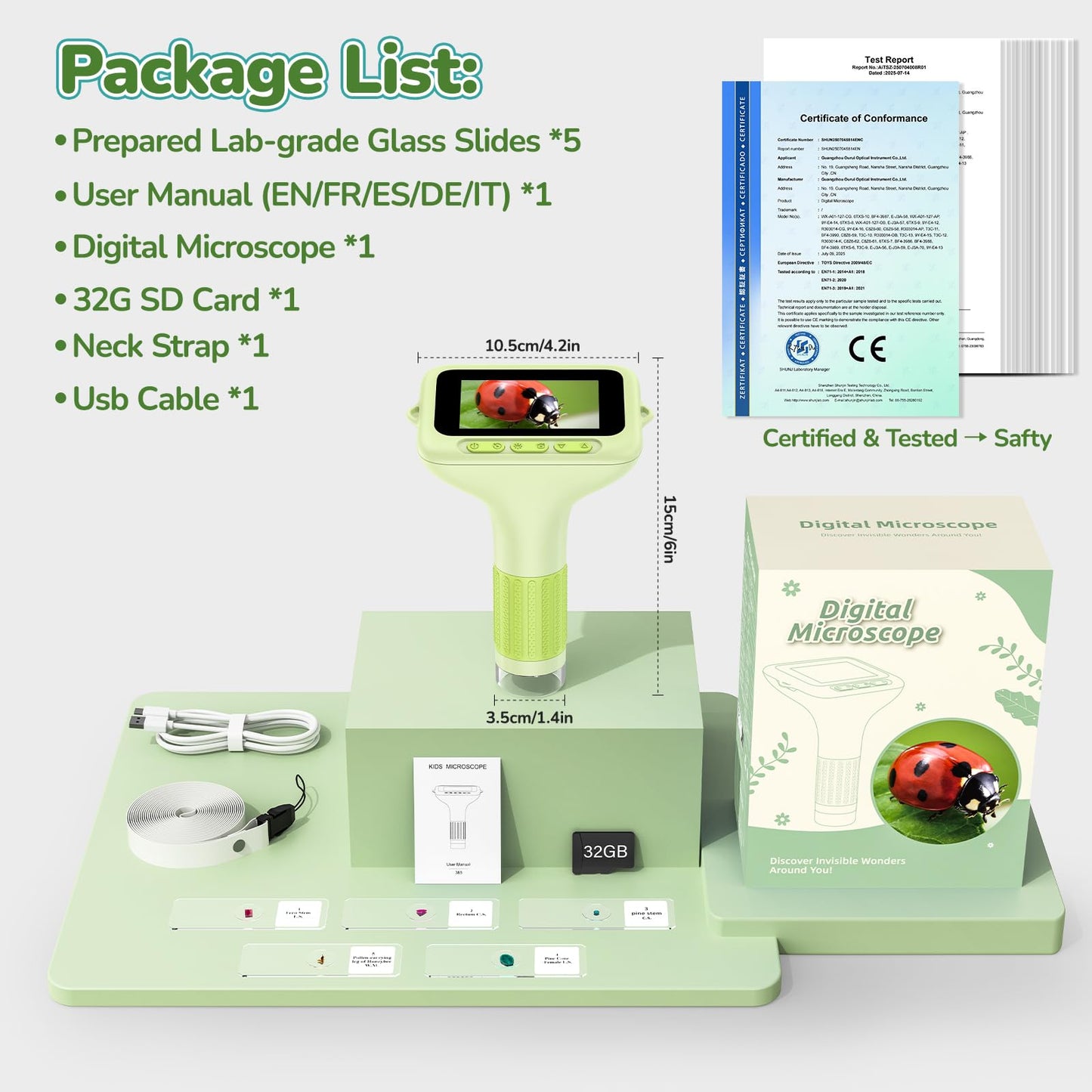 3.0" Screen Digital Microscope for Kids: 1000X Rechargeable Mini Pocket Portable Miniscope Magnifying Glass 4K Coin Jewelry Loupe Edu Science STEM Toy Xmas Gift 4-12 Boys Girls