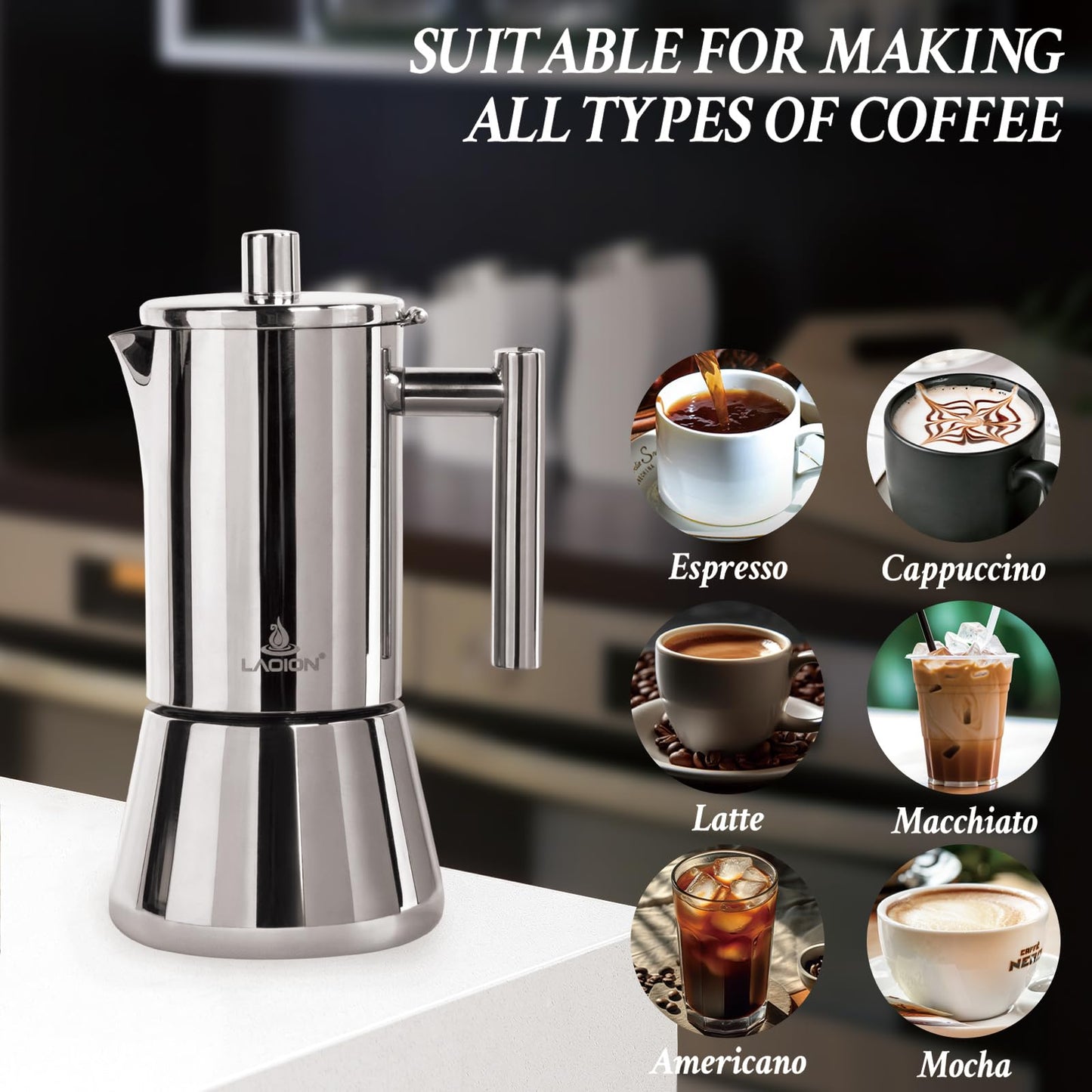 LAOION Stovetop Espresso Maker, 12Cup 17.5 oz Moka Pot, Stainless Steel Cuban and Italian Coffee Maker for Cafetera Cubana, Greca De Cafe Induction Stovetop Compatible, Coffee Gift for Home Travel