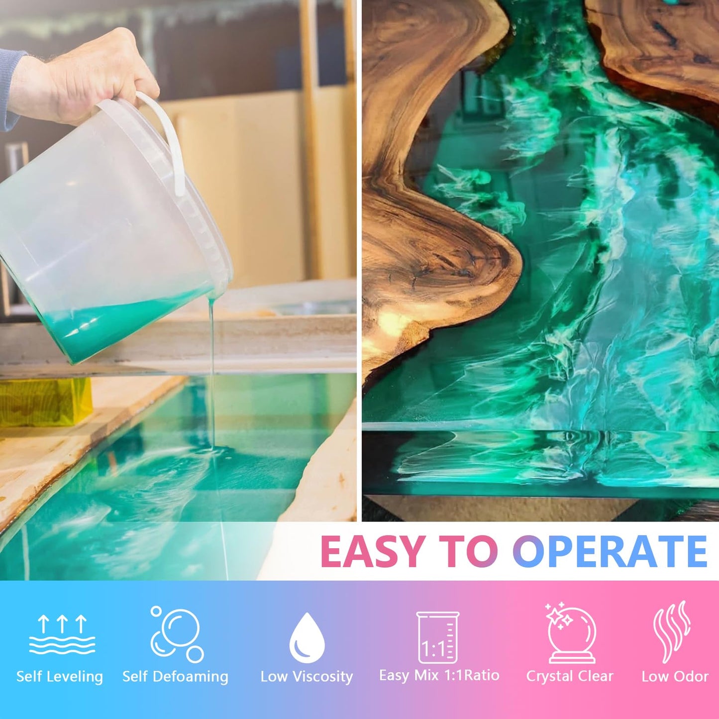KISREL Epoxy Resin 2Gallon - Crystal Clear Epoxy Resin Kit - No Yellowing No Bubble Art Resin Casting Resin for Art Crafts, Jewelry Making, Wood & Resin Molds(1 Gallon x 2)