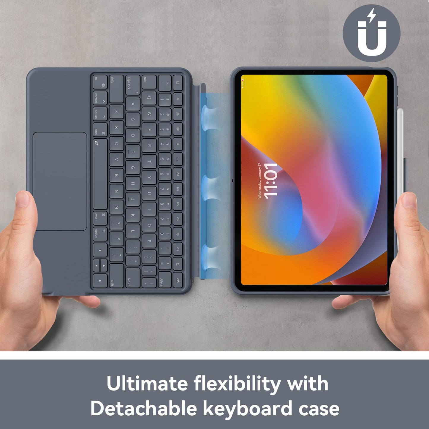 Case with Keyboard for iPad Pro 12.9-inch (6th, 5th, 4th Gen), iPad Air 13(M3 2025 / M2 2024): Bluetooth Wireless Detachable Magnetic Stand Rechargeable Keyboard with Removable Cover/Trackpad(Grey)