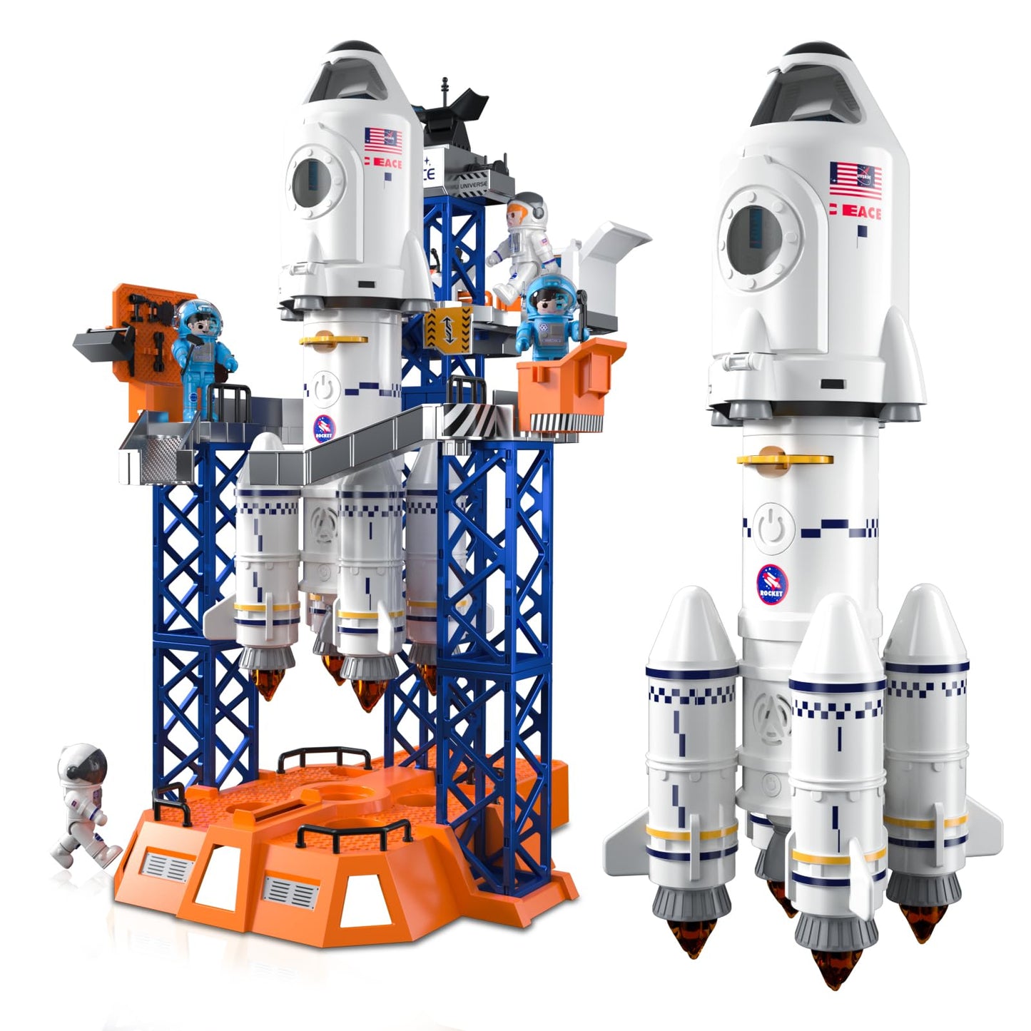 Rocket Launcher Space Shuttle Toys for Kids Boys Age 3 4 5 6 7 8 9 Years Old, 2-in-1 STEM Building Aerospace Toys with Rocket Launcher for Indoor Outdoor, Spaceship Toys Birthday Gift for Boys Girls