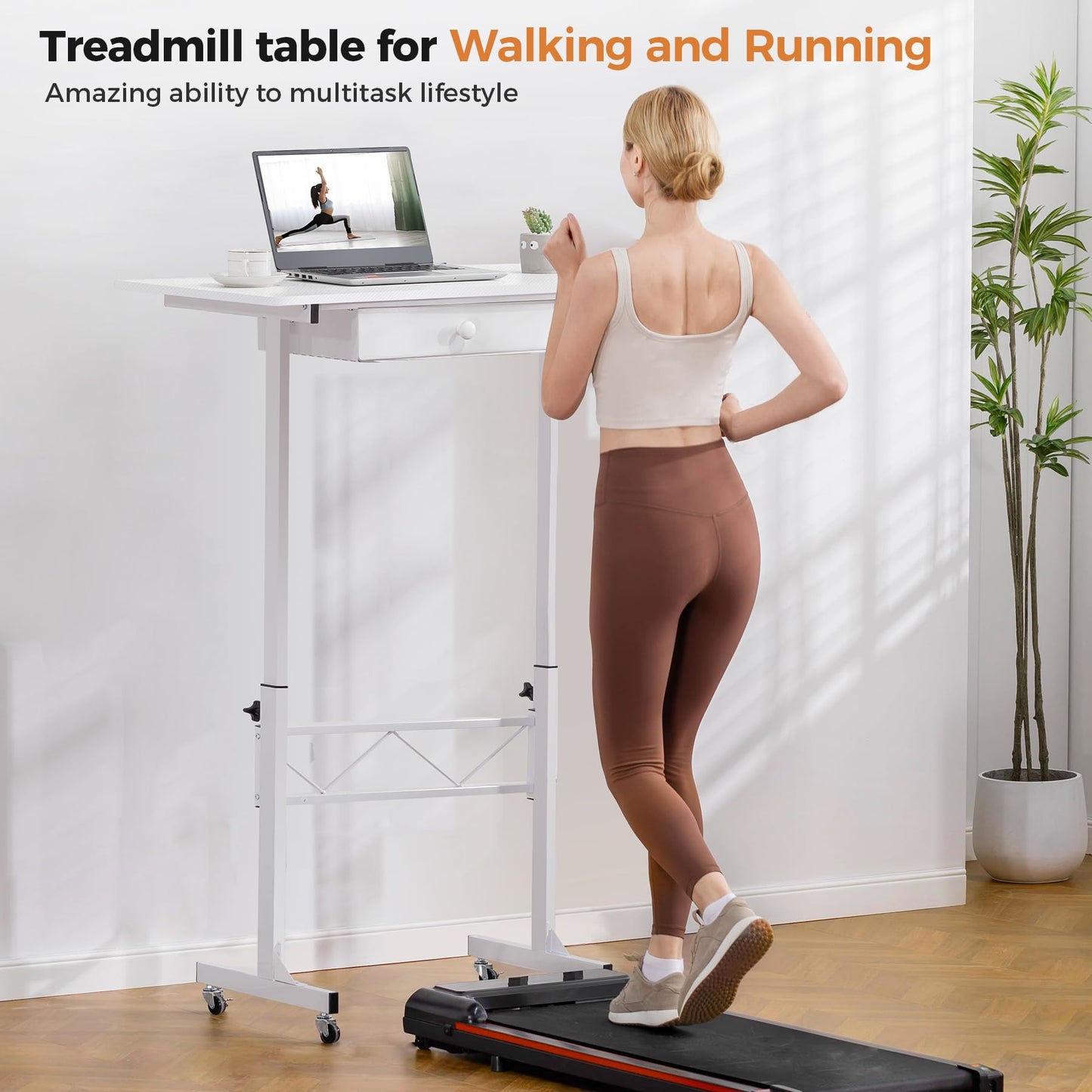 GTPLAYER Small Standing Desk Adjustable Height Small Computer Desk Mobile Portable Rolling Laptop Table with Wheels 32" Computer Workstation Sit Stand Desks Portable Standing Table Treadmill desks