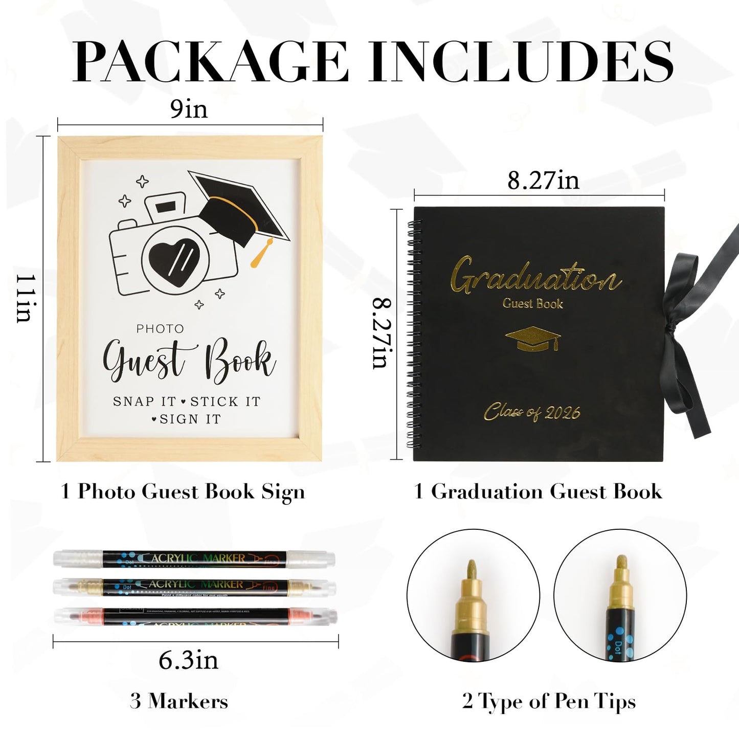 2026 Graduation Decorations - 30 Pages Graduation Guest Book with Photo Sign and 3 Markers - Class of 2026 Graduation Gifts Graduation Decor Party Favors Supplies for Kindergarten High School College