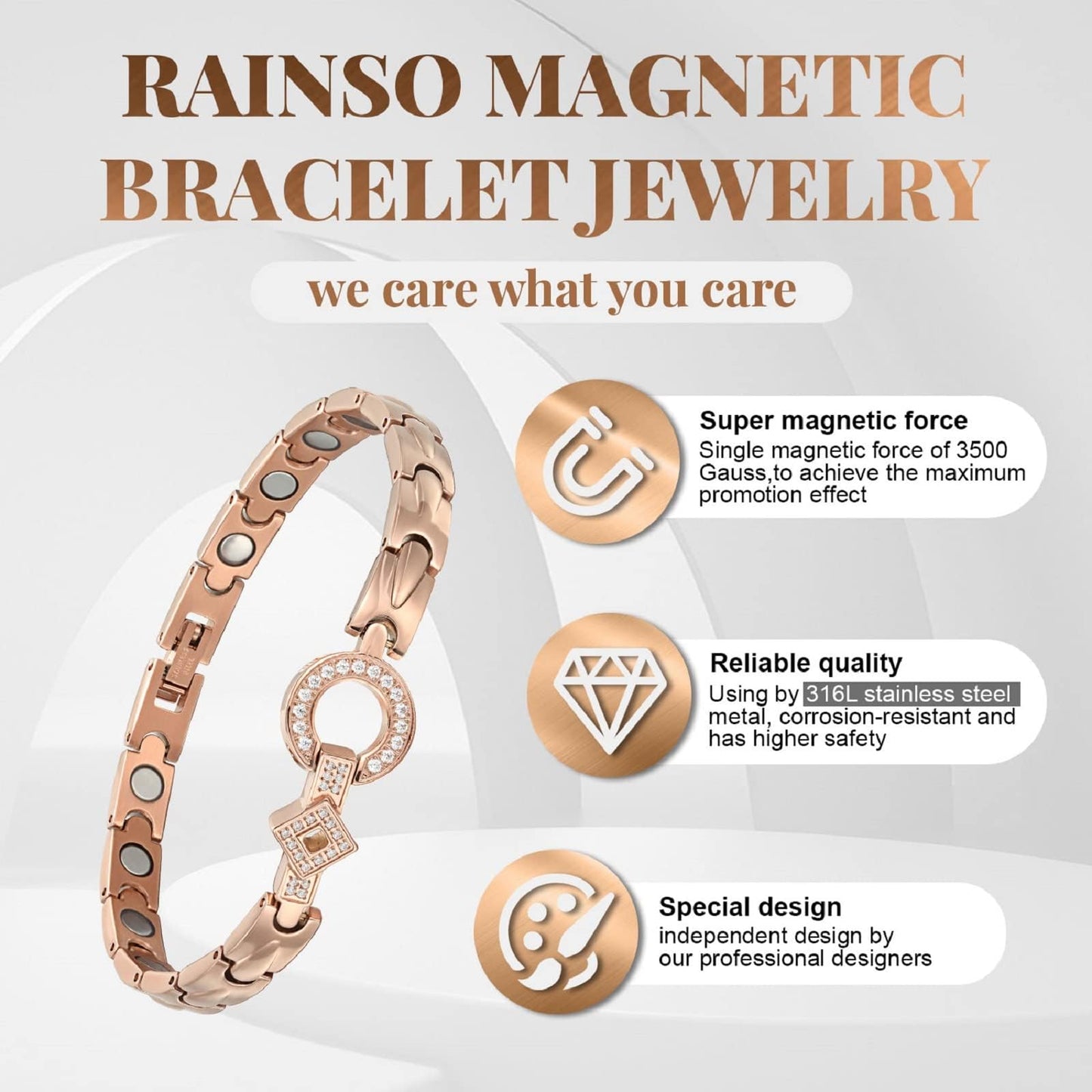RainSo Elegant Womens Titanium Steel Magnetic Bracelets Adjustable