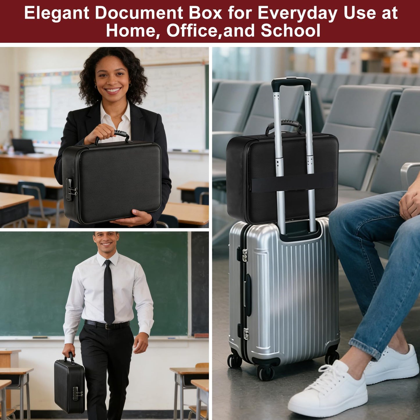 HECHN Fireproof Document Box with 5200℉ Heat Insulated, Document Organizer with Lock and Aluminum Foil Fire-Retardant Lining, Portable Home Travel Safe Storage with Multi-Layer for Important Documents