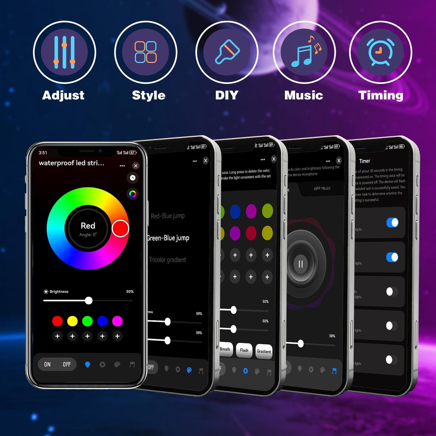 KSIPZE 100ft(2x50ft) Outdoor led Strip Lights Waterproof IP68, RGB Outdoor led Lights with Button & Bluetooth App Control, Music Sync, Timer, Exterior Led Rope Lights for Decor Balcony, Roof