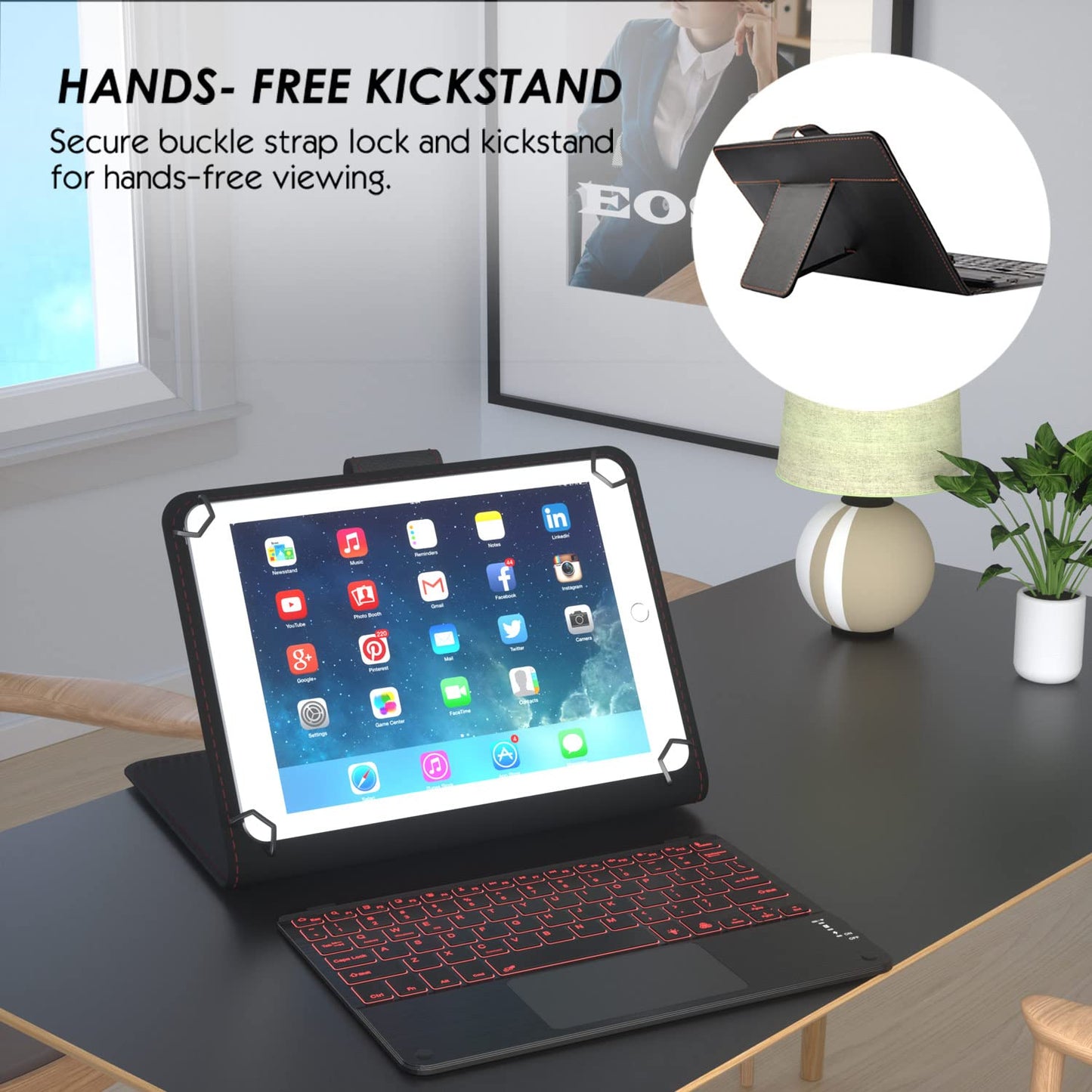 eoso TouchPad Keyboard case for 9",9.7",10.1",10.2",10.5",10.9",11" Tablets,2-in-1 Bluetooth Wireless Keyboard with Touchpad,7 Colors Backlit & Leather Folio Cover(Black)