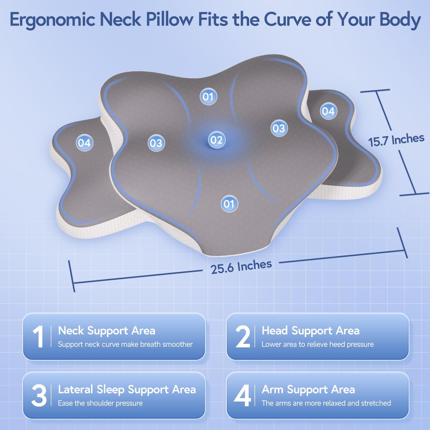 Rioicy Sleep Apnea Pillow for Side Sleepers, Cervical Neck Pillow for Neck Pain Relief, Ergonomic Contour Memory Foam Pillow with Cooling Washable Cover for Back, Side & Stomach Sleepers