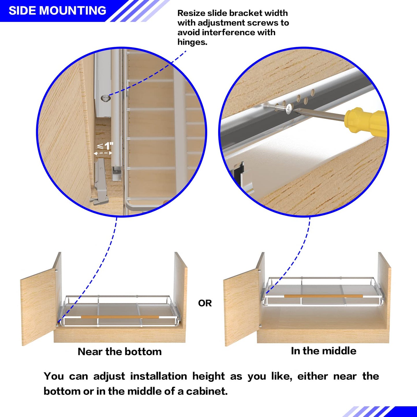 KIKIBRO Pull Out Drawer Cabinet Organizer, Expandable Slide Out Storage Shelves - Heavy Duty, Durable and Smooth Slide-Out, Opening Size Required 16.3"~26.3" 2 Pack
