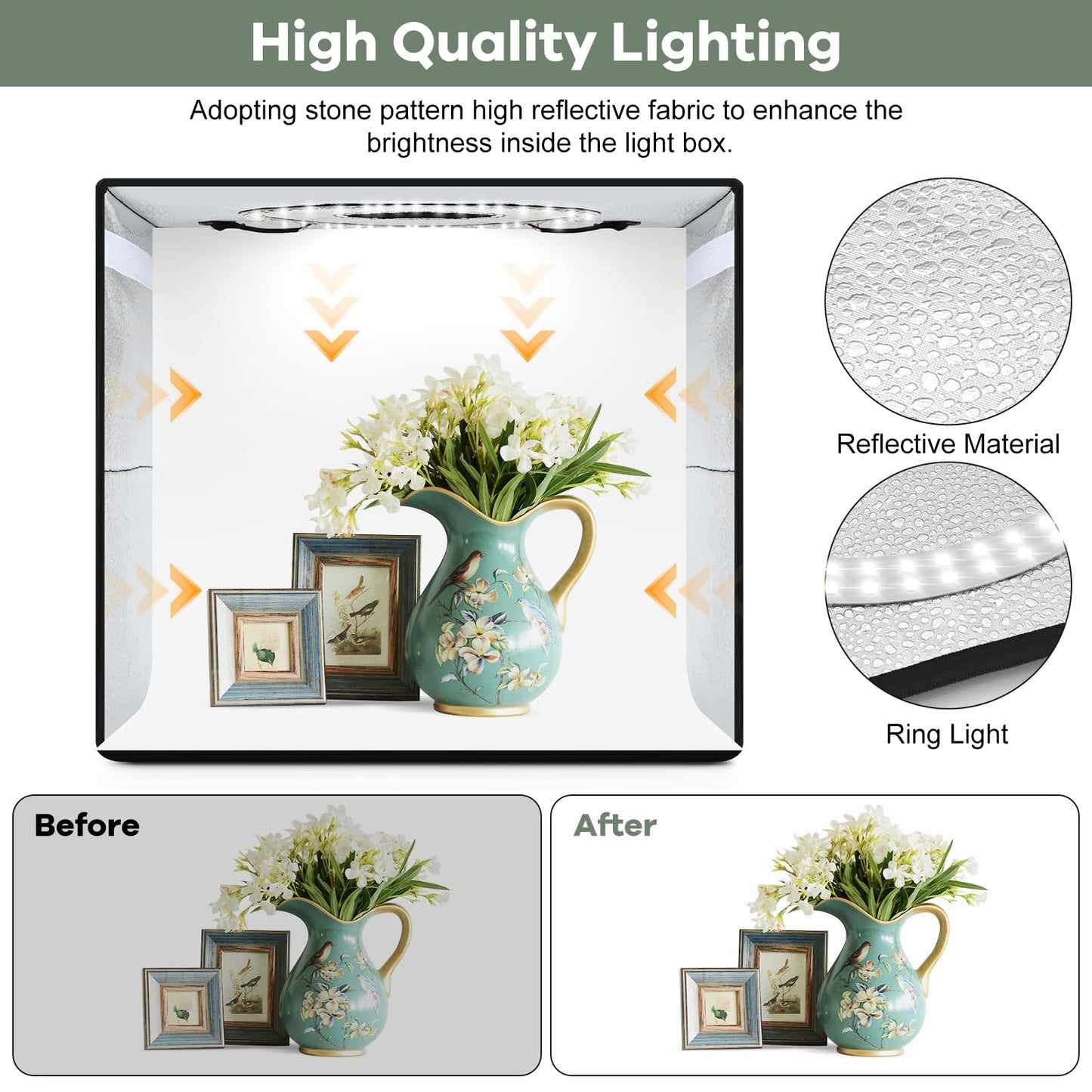 Lightdow Photo Light Box Photography - 16"x16" Light Tent with 120 LEDs, 6 Color PVC Backdrops, Folding Light Box Portable Studio Box Jewelry Products Photo Box Versatile for Beginners/Professionals