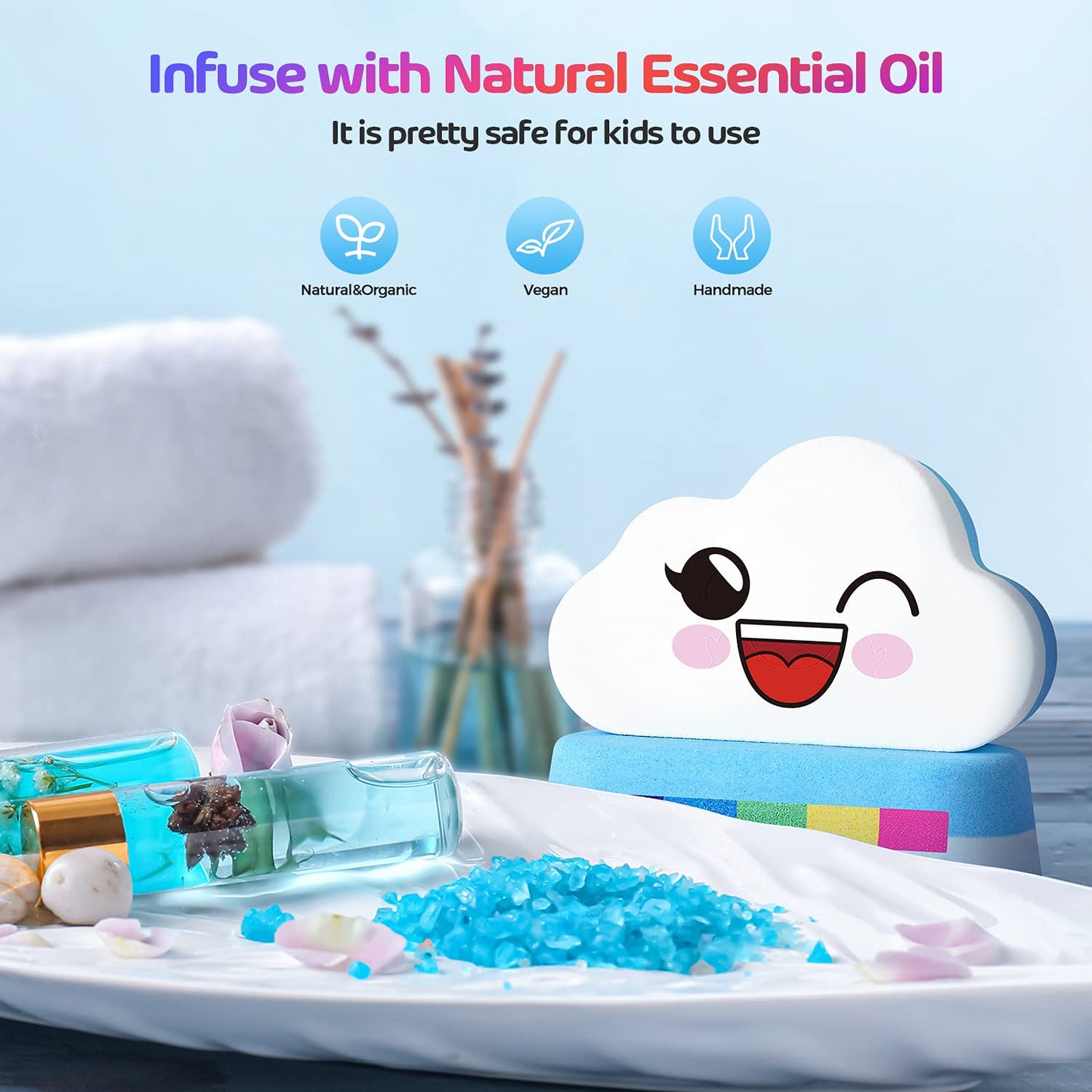 Elfinbay Rainbow Cloud Bath Bomb Gift Set, Bulk Kids Bath Bombs for Toddler Girls Individually Wrapped, Natural Bubble Bath Bombs for Kids Stocking Stuffers Halloween Christmas Birthday Gifts for Kids