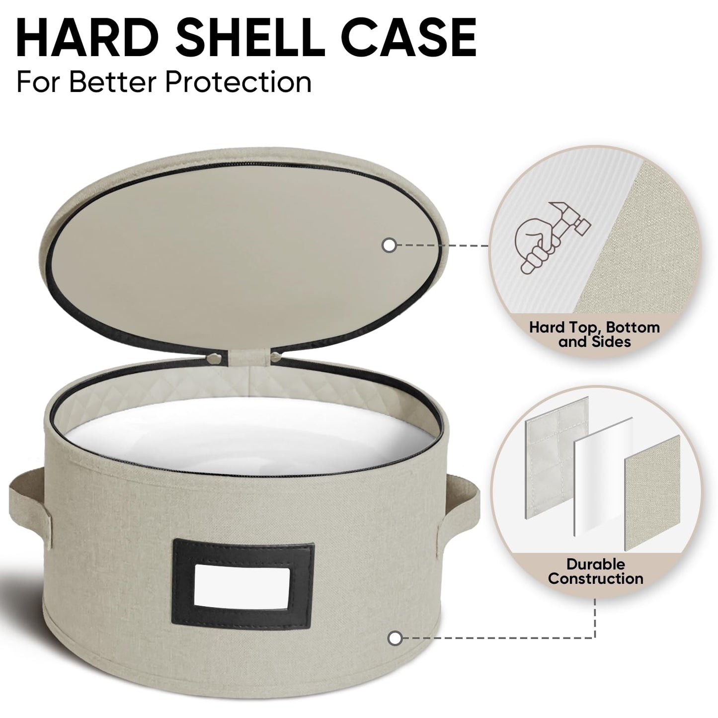 BALEINE China Storage Containers, Sturdy Quilted Wine Glass Storage, Plate Organizer with Carry Handles, Moving Boxes for Dishes, Cups, Mugs and Stemware (Plate Mug Combo, Hard Shell Cream)