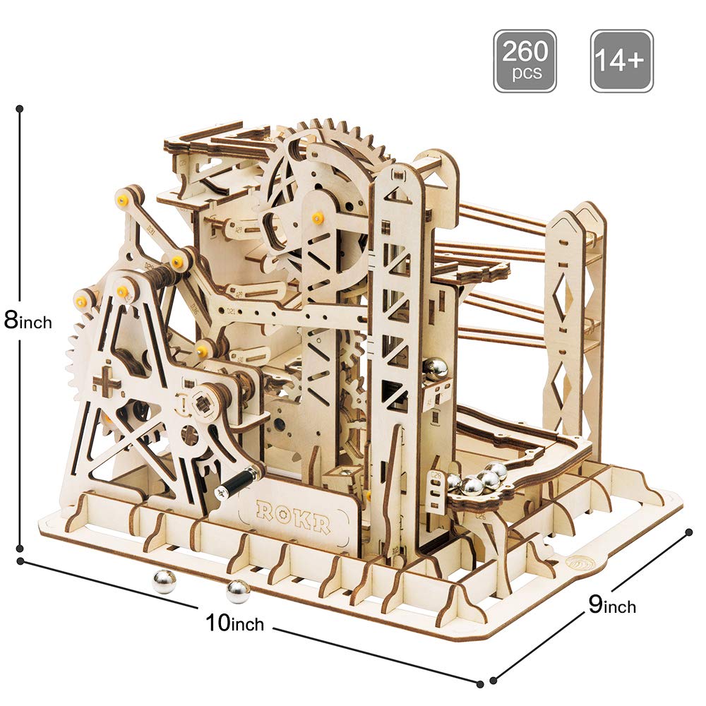 ROKR 3D Assembly Wooden Puzzle Brain Teaser Game Mechanical Gears Set Model Kit Marble Run Set Unique Craft Kits Christmas/Birthday/Valentine's Gift for Adults Age 14+