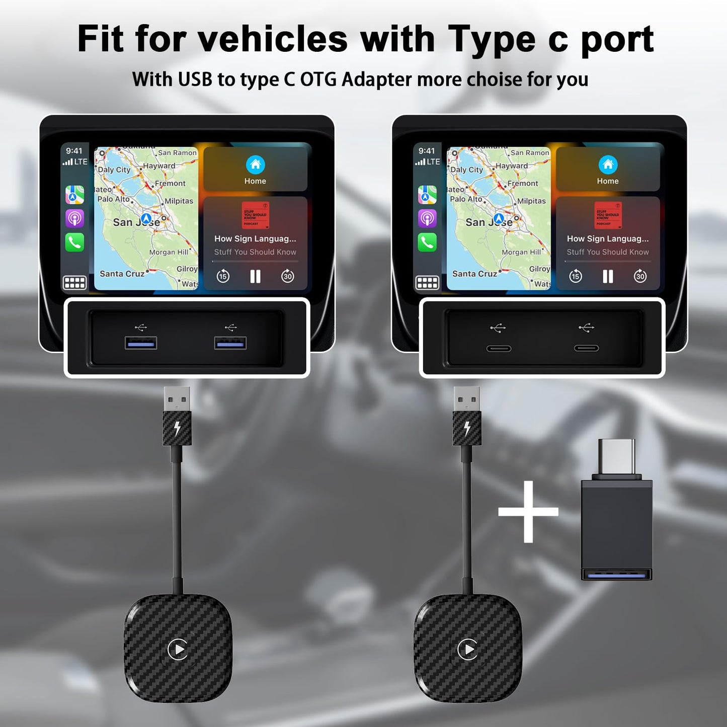 Wireless CarPlay Adapter for Apple iPhone，Wireless Carplay USB Dongle Converter Wired Carplay to Wireless, Support Online Update Plug and Play,Fit for Cars Built-in Wired CarPlay (Carbon)