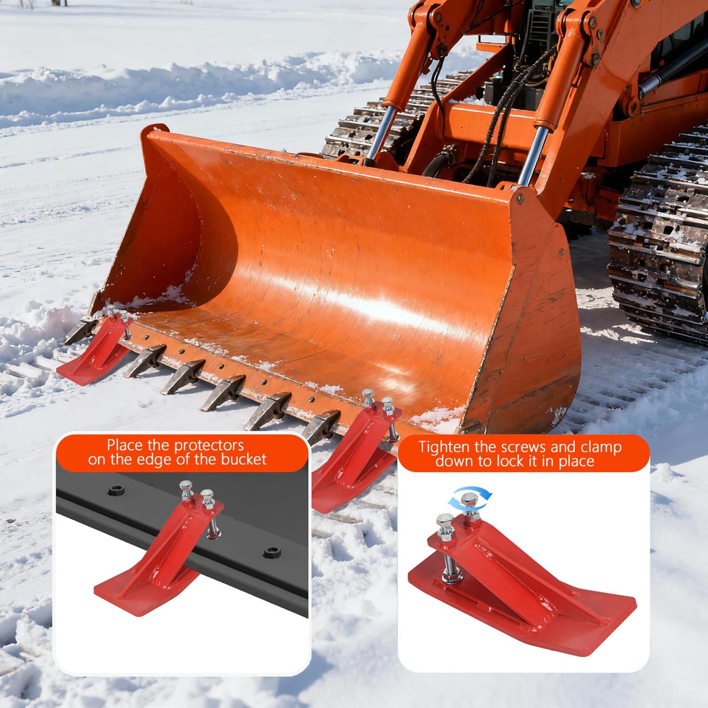 CINCHLYNX Upgraded Tractor Bucket Protector (2Pcs), 3/8'' Thick Ski Edge Guard, Anti-Skid Device with Double Hexagon Lock Nuts & Bolts - Snow Removal & Gravel Spreading