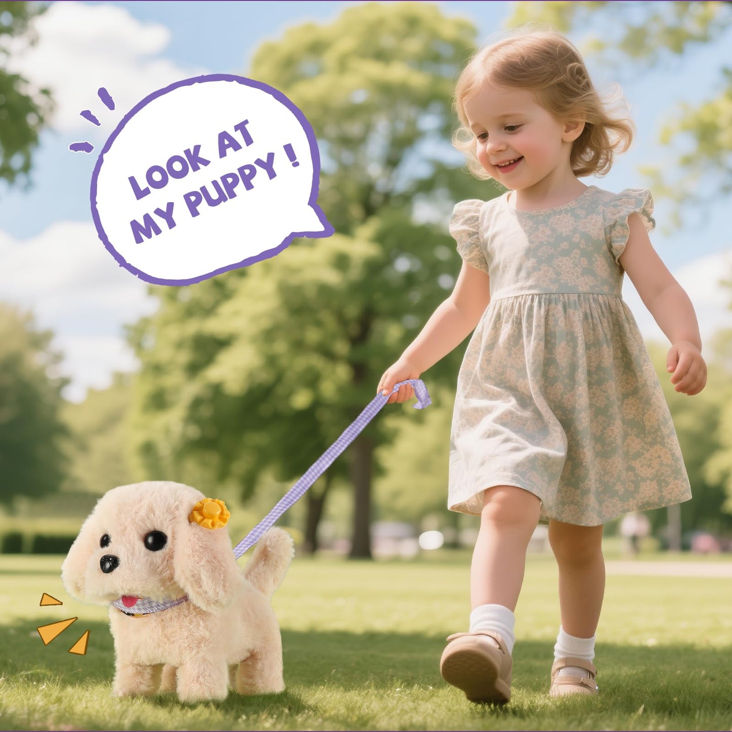 Toy Dog for Kids, Girls Interactive Plush Stuffed Toys Dog that Walk and Bark,16 pcs Electronic Puppy Pet Care Pretend Playset w/ Backpack, Groom & Feed Toys, Gifts for Girls 3-5 5-7 6-8 8-12