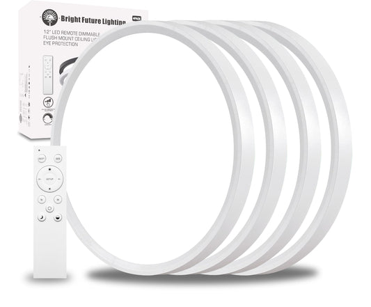 4Pack 12 Inch Remote Control Dimmable LED Flush Mount Ceiling Light Panel,24W 2520LM,2700K-6000K Adjustable Color,Ultra Thin Round White Ceiling Light Fixture for Hallway Kitchen Bedroom Home Office