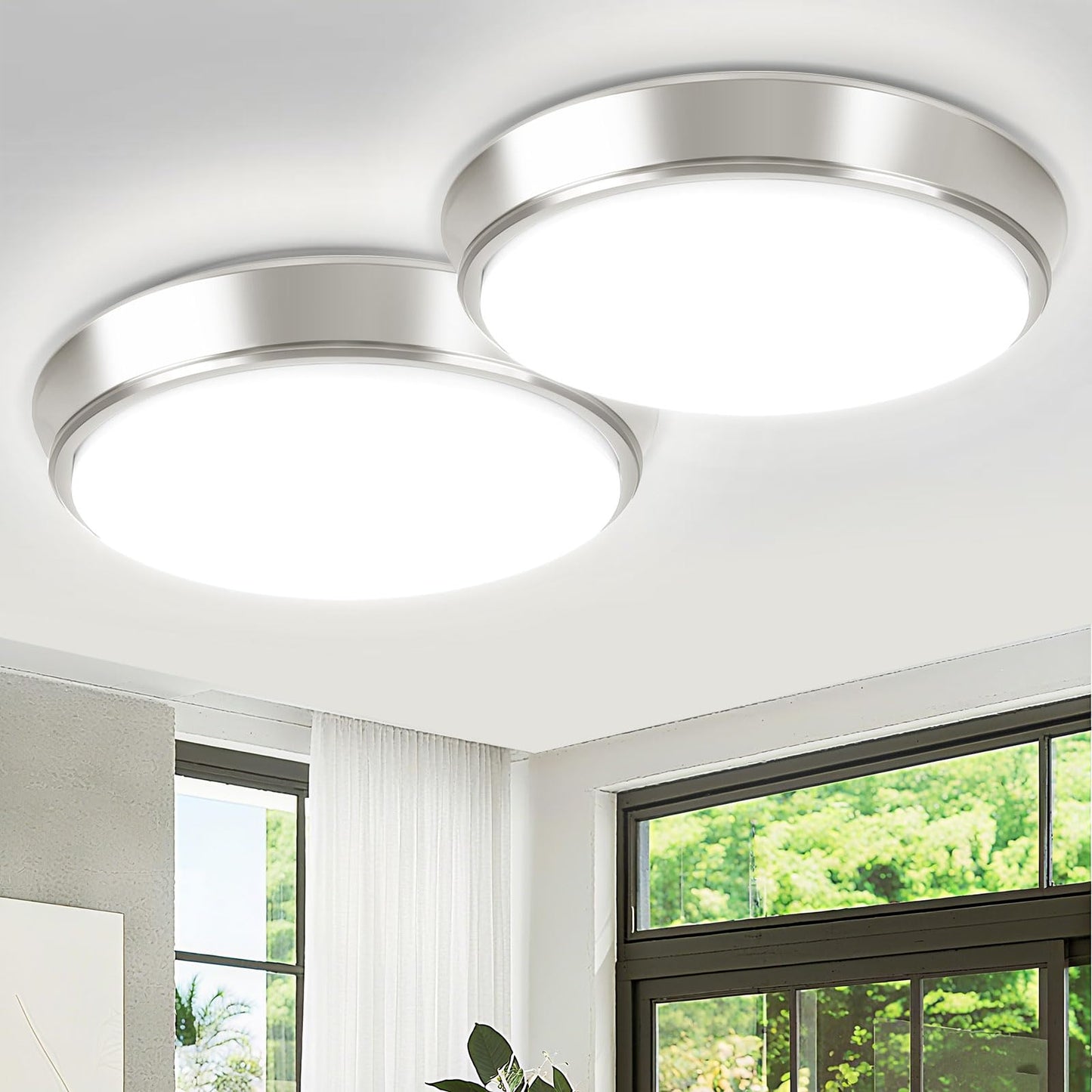 13 Inch 36W Dimmable Flush Mount LED Ceiling Lights, 5CCT (2700K-6500K) Adjustable & 4000LM Super Bright LED Ceiling Light Fixtures, Brushed Nickel Modern Ceiling Lamp for Bathroom Hallway, 2-Pack