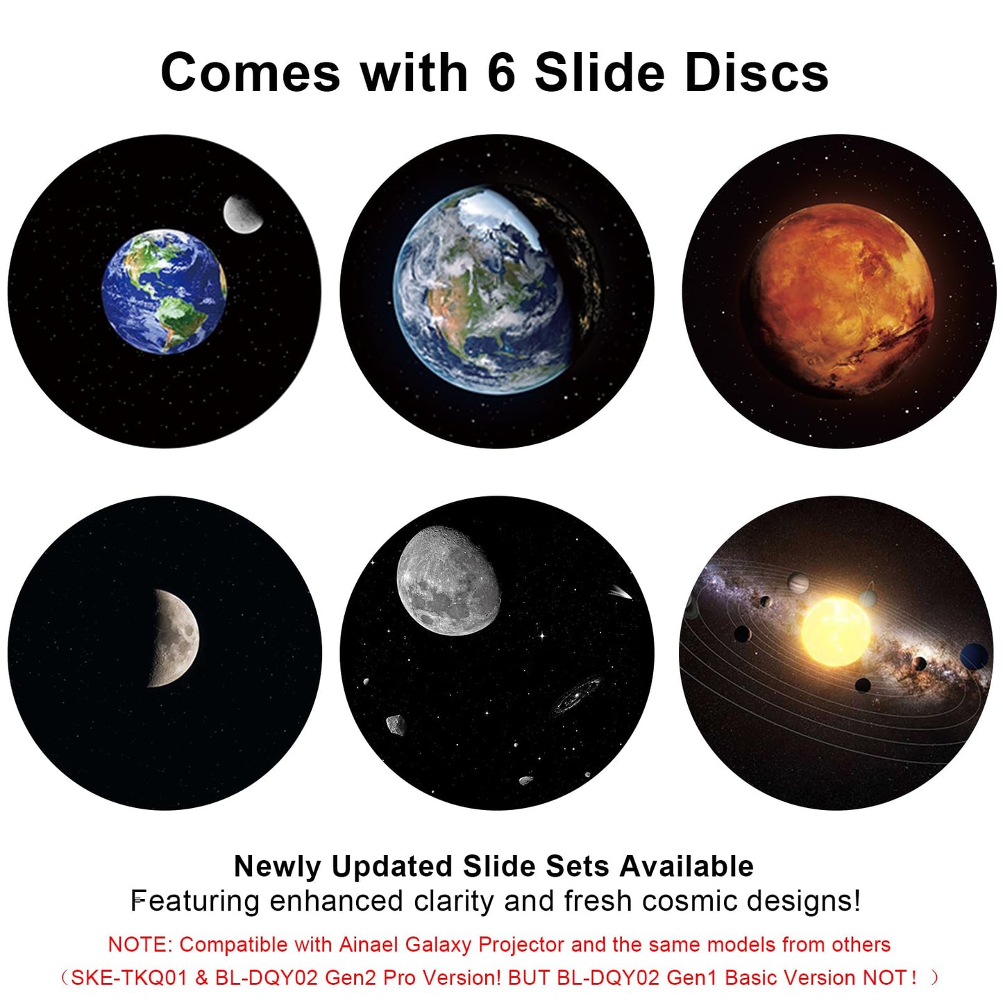 Ainael Galaxy Projector Disc – Ultra HD Projector Slide, Compatible Galaxy Projectors and Model SKE-TKQ01 & BL-DQY02 Projectors – 6 Disc Set