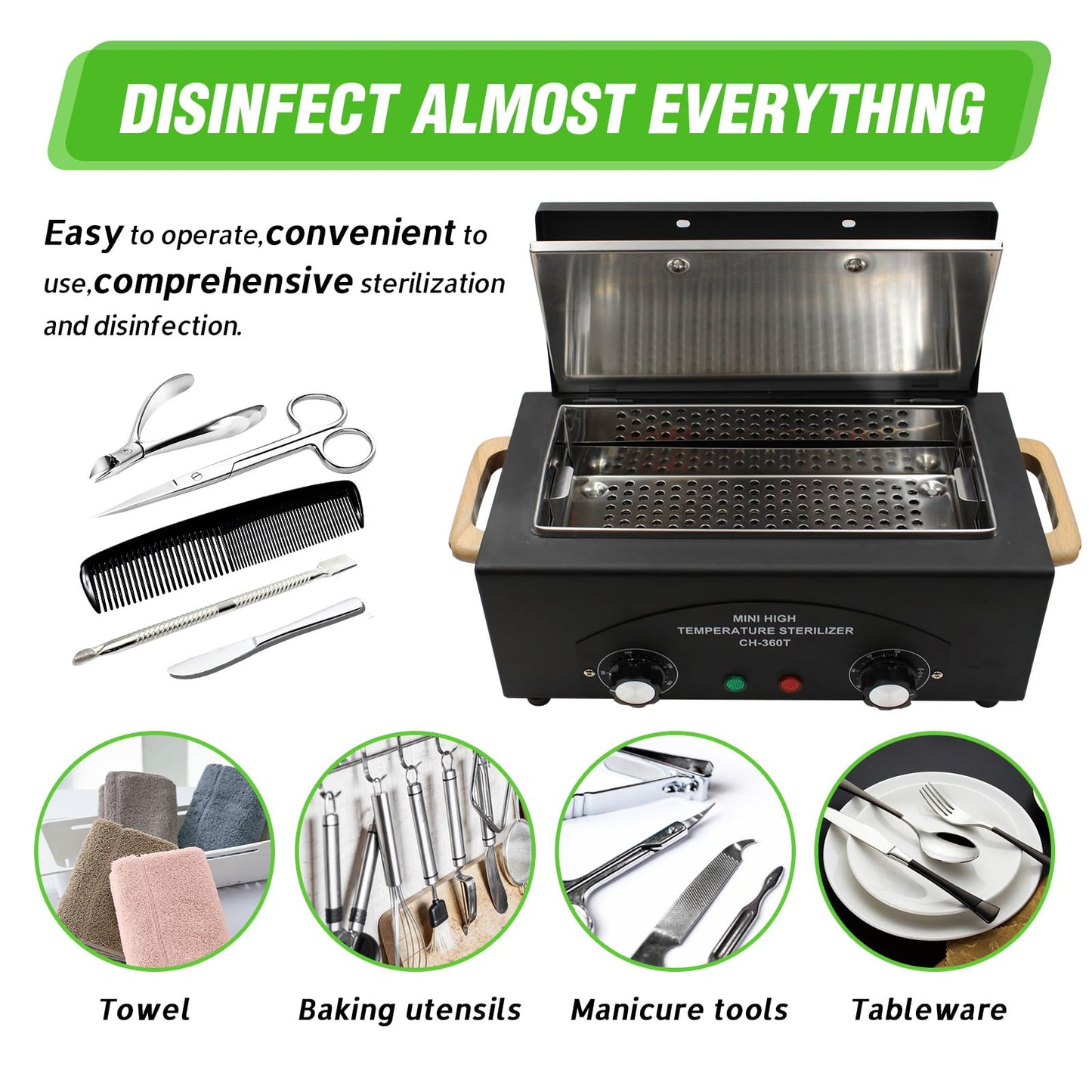 Vevitts High Temperature Metal Tool Cleaning Box, 110V 300W 1.5L with Timer Manicure Pedicure SPA Salon Barber Equipment for Sundry Beauty Hair Nail Metal Tools with Handle