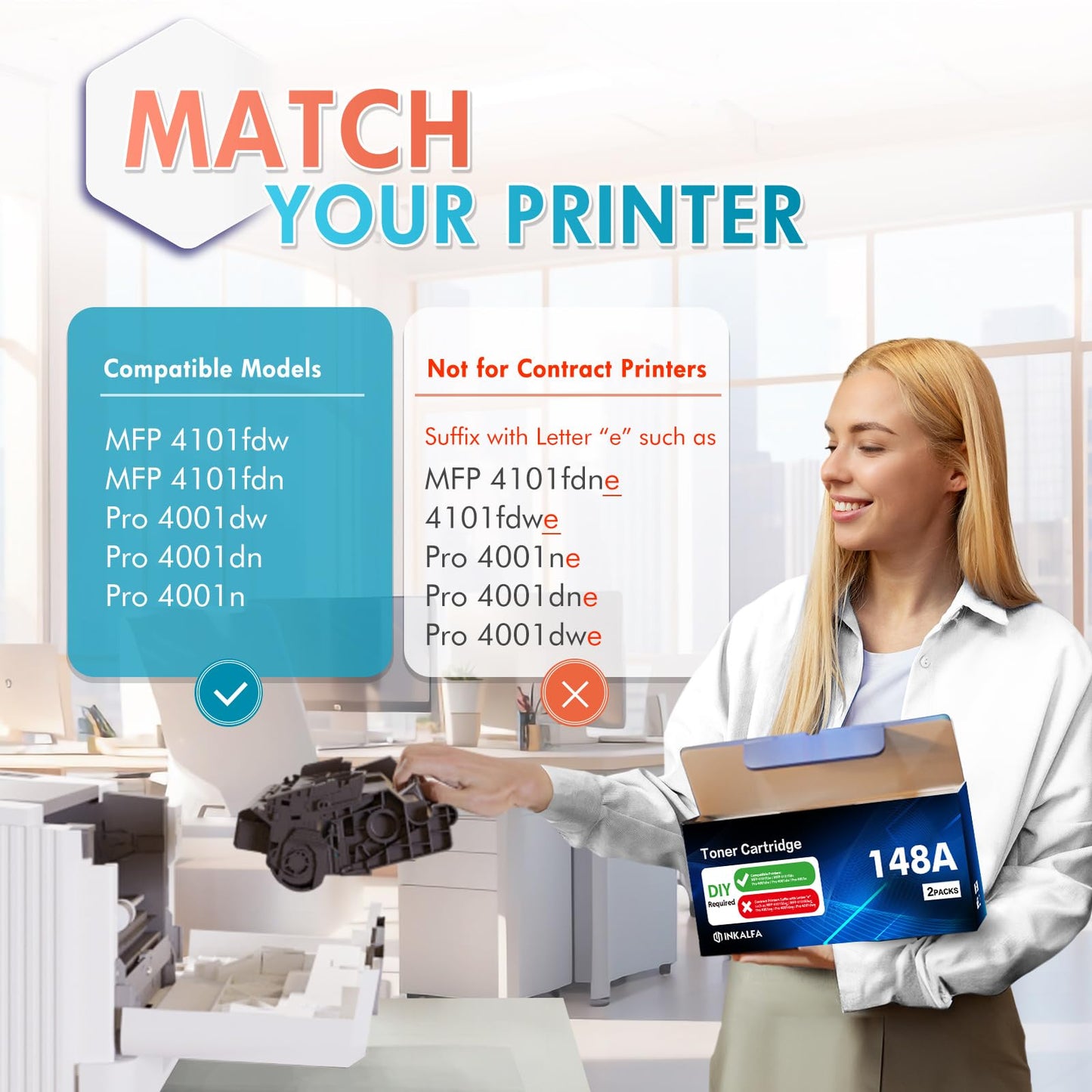 148A Toner Cartridge Black 2 Pack Compatible Replacement for HP 148A 148X W1480A W1480X for HP Laserjet Pro 4001dw 4001dn 4001n MFP 4101fdw 4101fdn Printer High Yield Ink