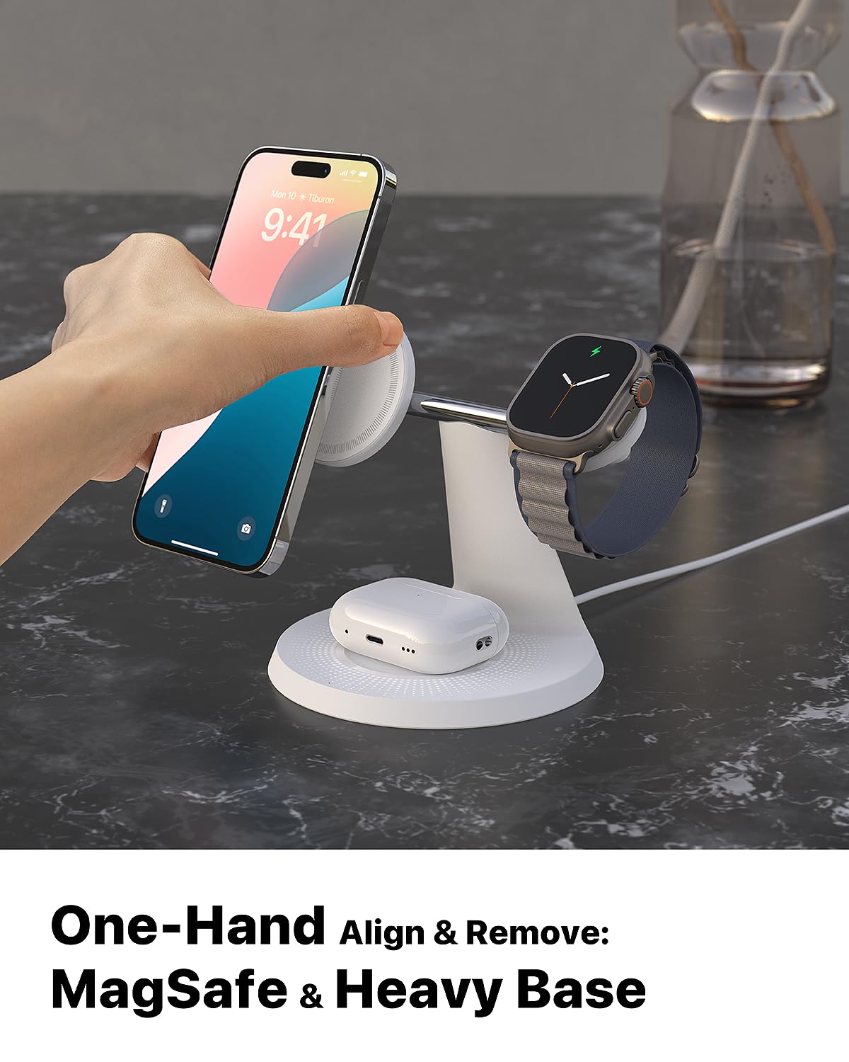 3 in 1 Wireless Charging Station for Apple Device: Fast Charging Station for iPhone and Watch with MagSafe, Stable Charger Stand for iPhone 12-16 & iWatch & AirPods