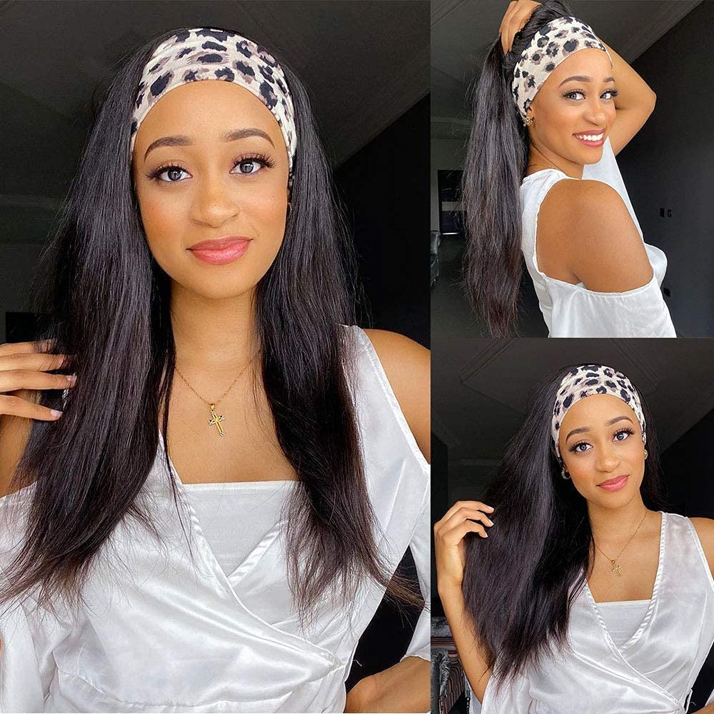 TNICE Headband Wig Human Hair Straight 20 Inch Brazilian Virgin Human Hair Headband Wigs for Black Women Glueless None Lace Front Human Hair Wigs Straight Headband Wigs Natural Color 150% Density