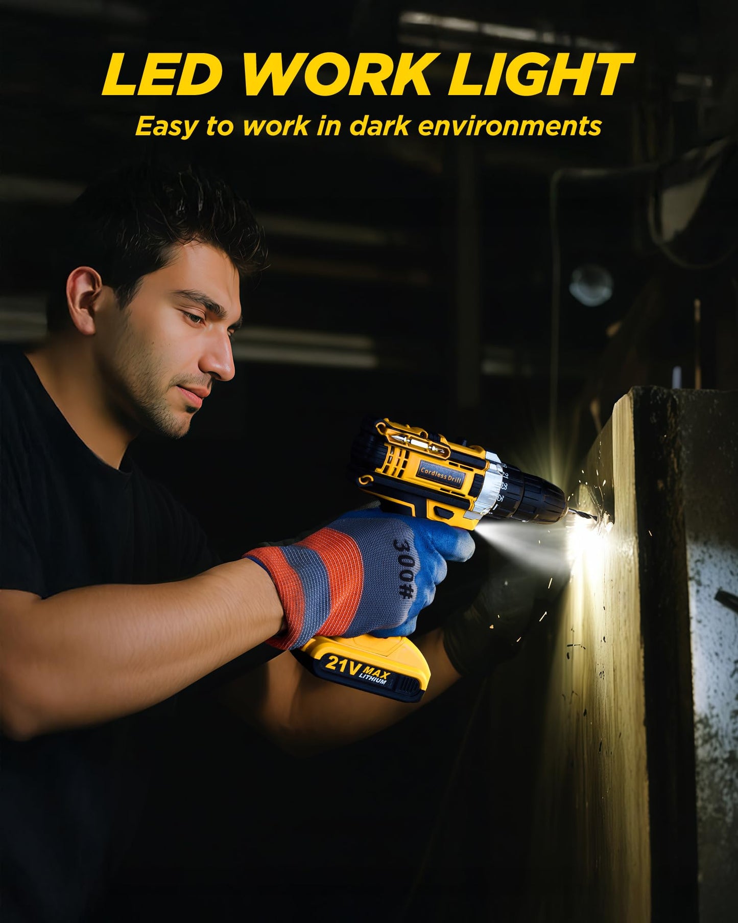 Drill, 21V Cordless Drill with Dual 2.0Ah Power Pack, Electric Drills 3/8 Inch Chuck 370 In-lbs, 25+1 Torque Power Combi Screwdriver Set with Power Pack and Charger, 2 Speed LED Light 29 Accessories