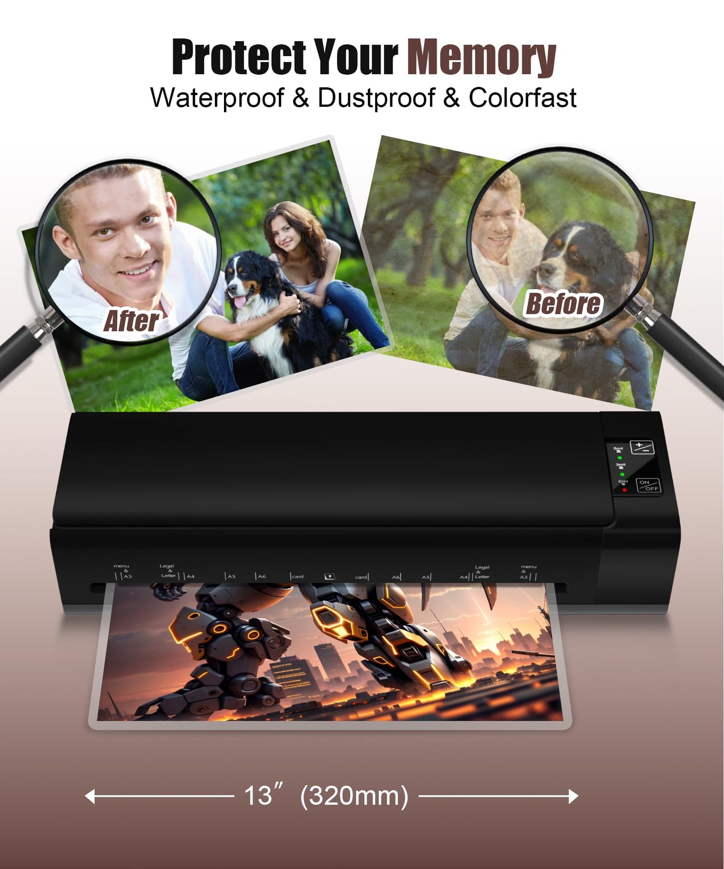 13 Inch Laminator Machine, A-3 9-in-1 Thermal Laminator with Sheets for Hot & Cold Laminating Machine