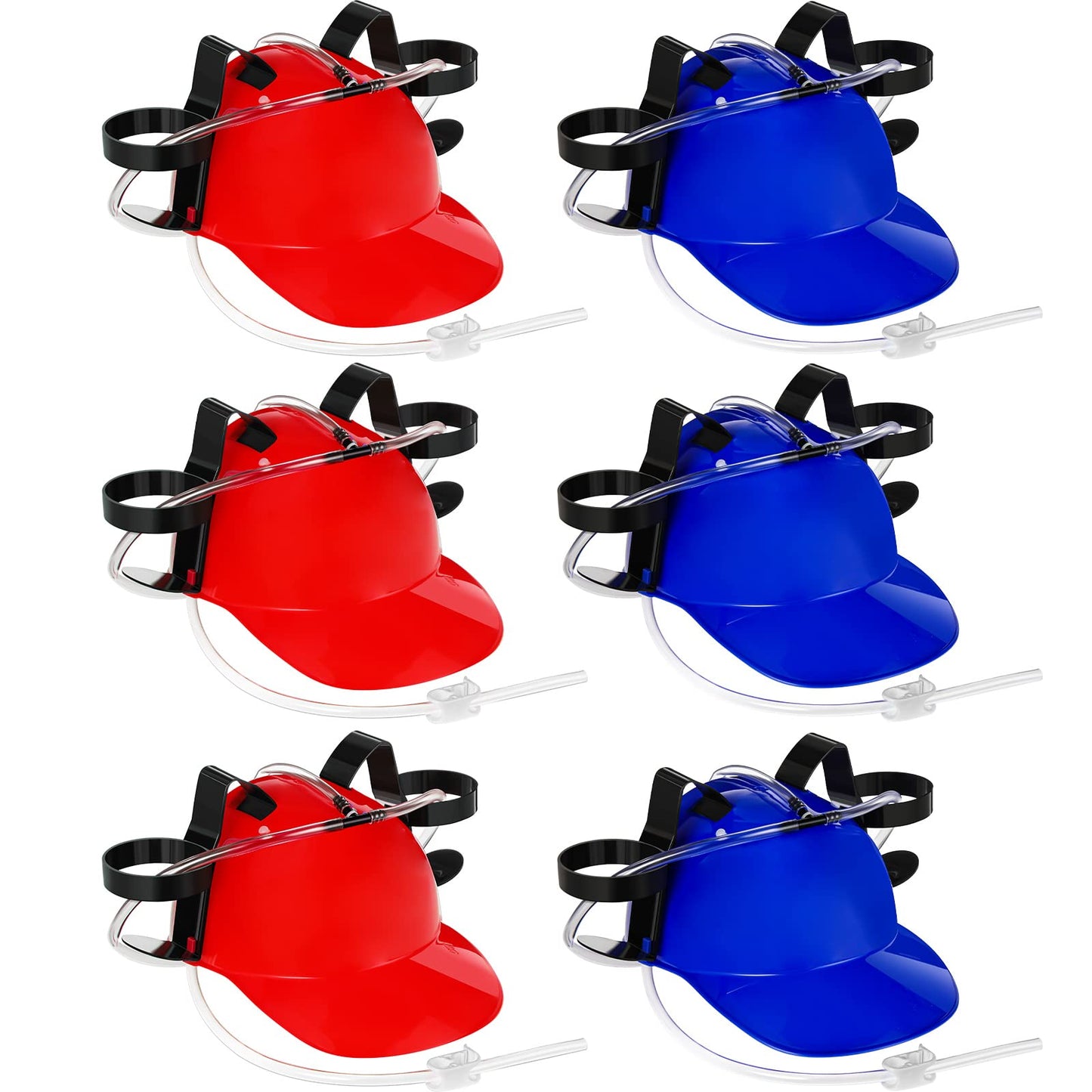 Sureio 6 Pieces Juice Helmet Can Holder Soda Hat Beverage Helmet with Straw Funny Hat for Men Women Adults Party Supply(Red Blue)