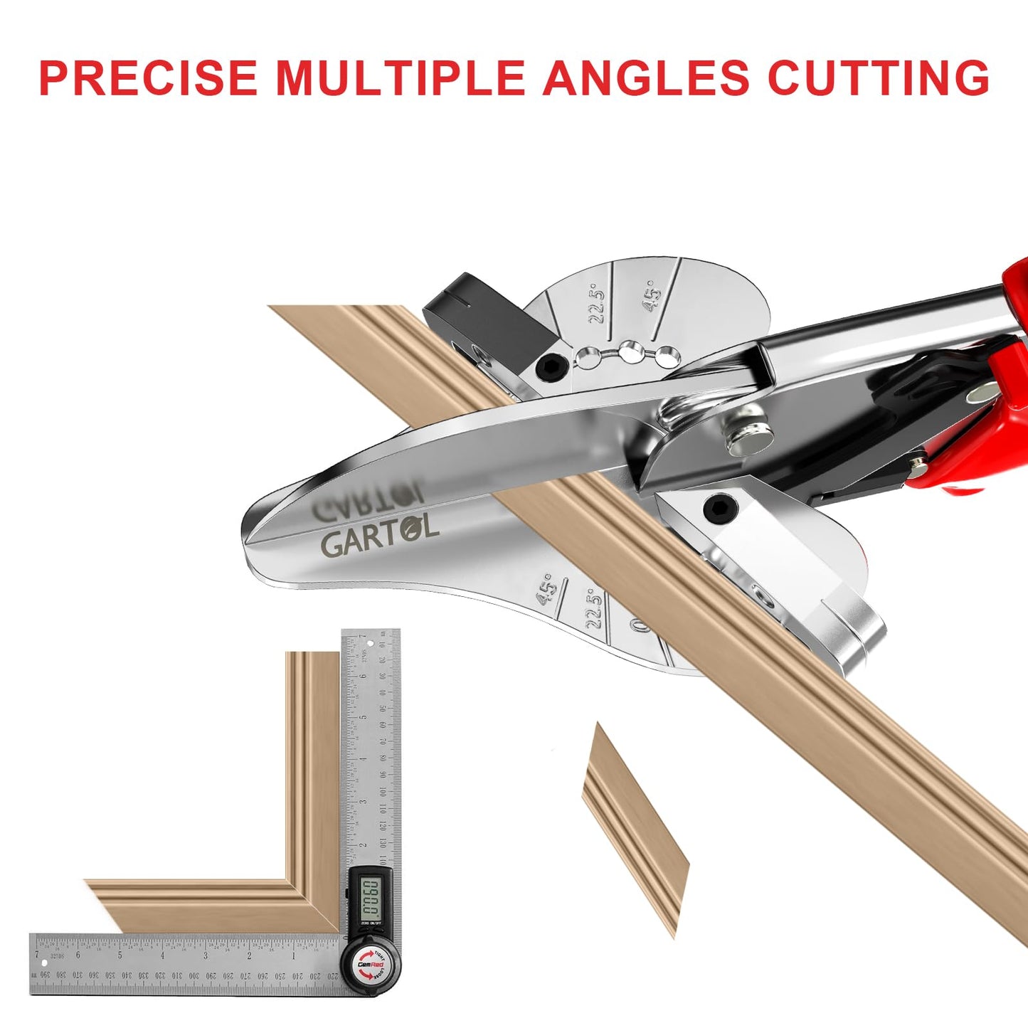 GARTOL Miter Shears 22.5°-135° Adjustable – Precision Angle Cutter for Molding, Shoe Molding, Quarter Round, PVC, Wood Trim, MDF, Heavy-Duty Multi-Angle Cutting Tool with SK5 Steel Blade & Spare Blade
