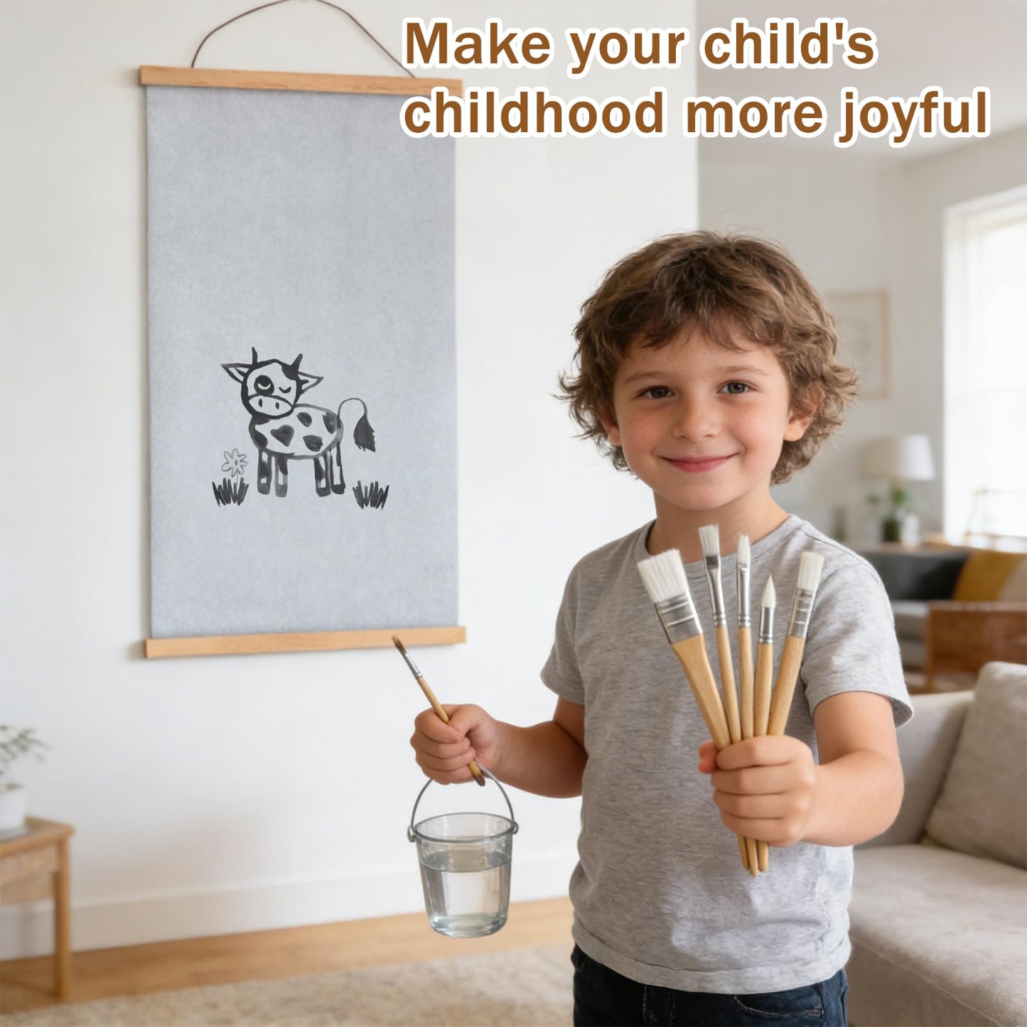 AIHSUMC Kids Magic Water Drawing Poster, Reusable Mess-Free Water Doodle Mat with Teak Wood Frame, 2 Large Water Painting Cloths Included, Educational Art Toy Gift for Toddlers Boys & Girls
