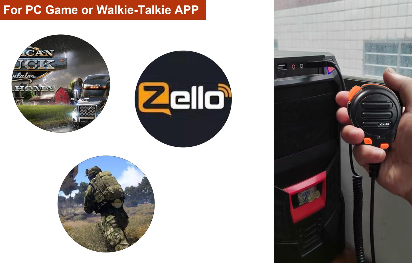 HYSHIKRA USB-A Microphone, Mic PTT and Programmable Key for American Truck Simulator, PC, Laptop, Cellphones, PC Game w/Microphone Holder and Programming Software(with Speaker Function)