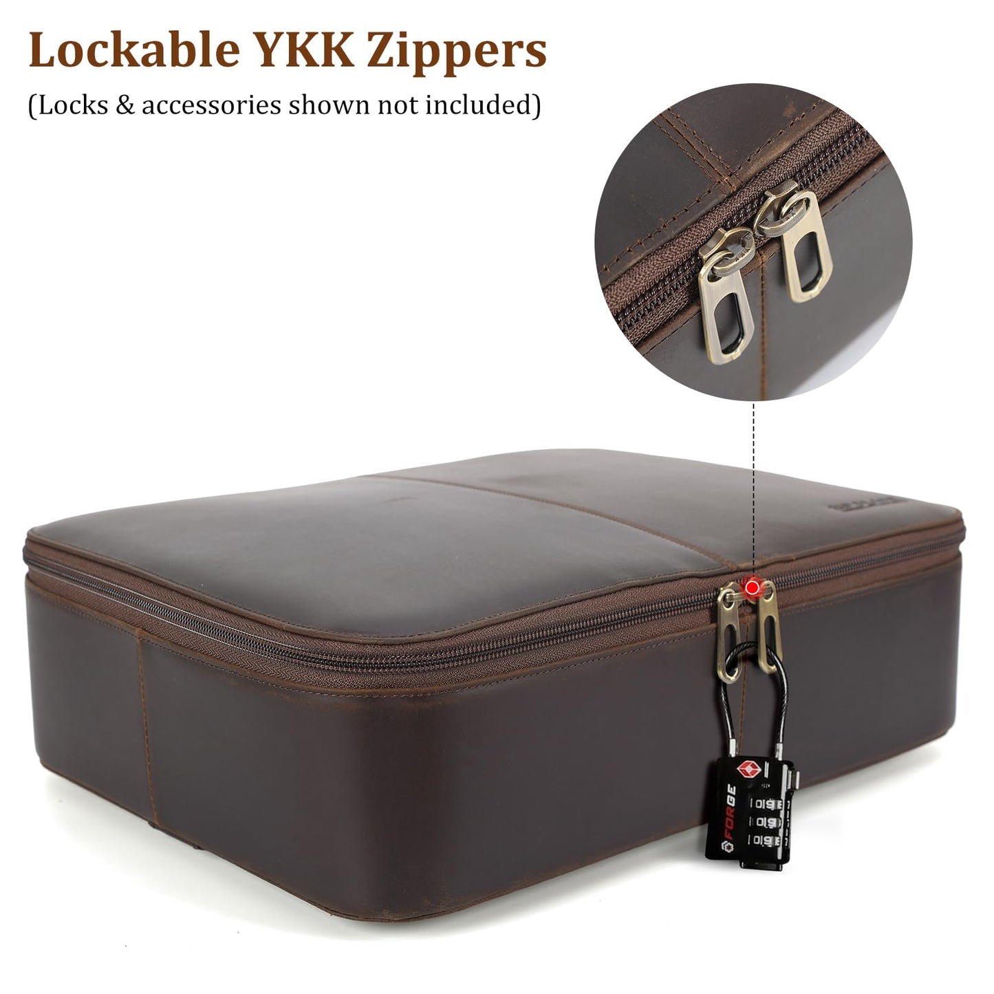 Polare Full Grain Leather Document Organizer Bag Storage Cabinet Box Portable Home Business Safe Folder with Lockable YKK Zipper