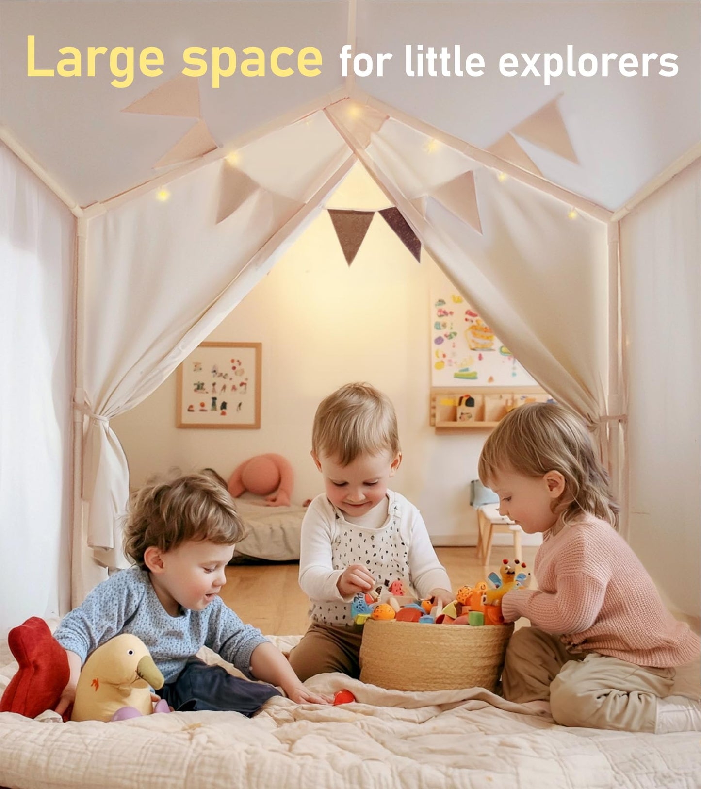 Kids Tent, Play Tent with Star Lights, Large Play Tents with 2 Windows, Kids Playhouse Indoor & Outdoor, Reading Nook, Christmas Toddler Tents for Girls & Boys, 52" x35" x 51", Green