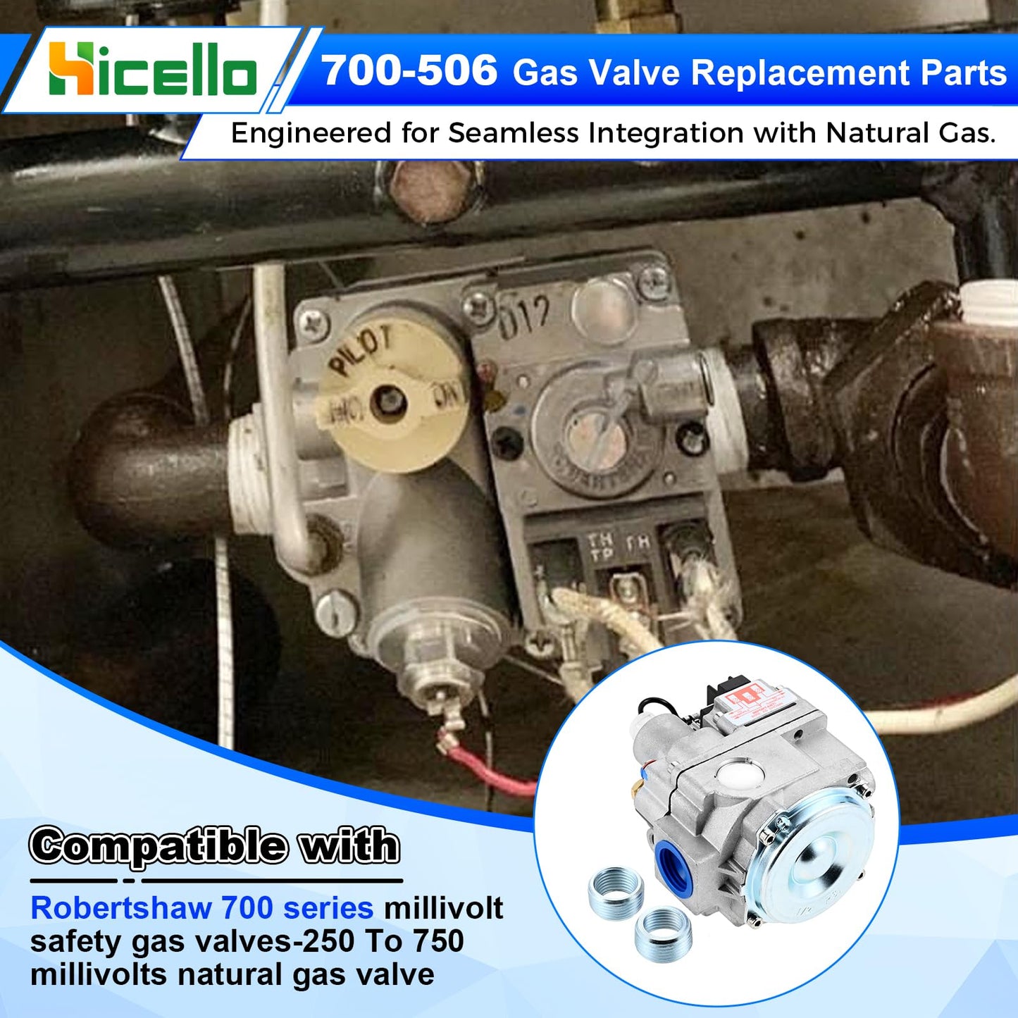 Hicello Gas Fryer Repair Parts - 700 Series Millivolt Gas Valve Parts Replacement for Robertshaw 700-506 Thermostat, Combination Furnace Gas Valve