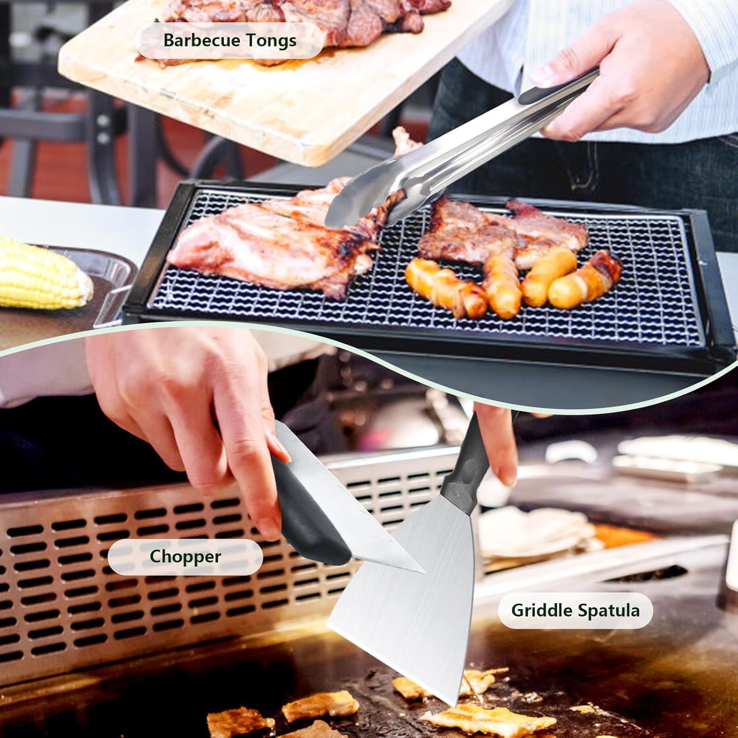 Griddle Accessories Kit for Blackstone and Camp Chef, 45 PCS Upgraded Flat Top Grill Accessories, Household Griddle Spatula Set with Enlarged Spatulas, Basting Cover, Scraper, for Outdoor