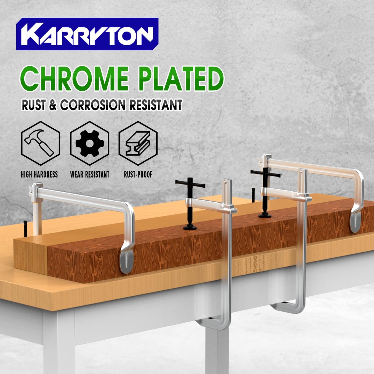 KARRYTON 4-Pack Heavy Duty 12"(300x120mm) F-Clamp w/ 4-3/4" Throat Depth, Bar Size 1"x15/32", 1400LB Clamping Force, Drop Forged Steel Bar Clamps for Wood, Metal, Pipe, Welding and DIY Projects
