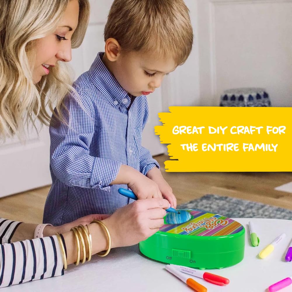 The EggMazing Easter Egg Mini Decorator Kit Arts and Crafts Set - Includes Egg Decorating Spinner and 6 Markers - Packaging May Vary