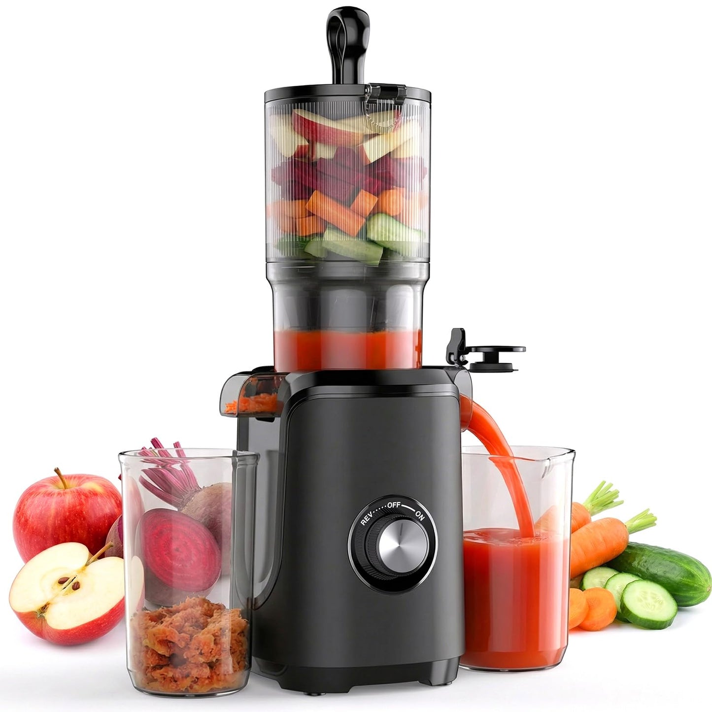 OLIXIS Cold Press Juicer, Slow Masticating Juicer Machine with Reverse Function, Juice Extractor for Making Nut Milk, Easy to Clean & Blade-Free, Black
