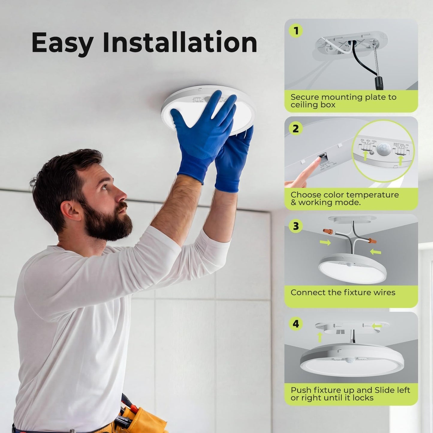 hepside 4 Pack Motion Sensor Ceiling Light Wired, 3000K/4000K/6500K LED Flush Mount Ceiling Light Fixture, 7Inch 15W Motion Sensor Light Indoor with Timer for Closet Stair Porch Hallway Pantry,White