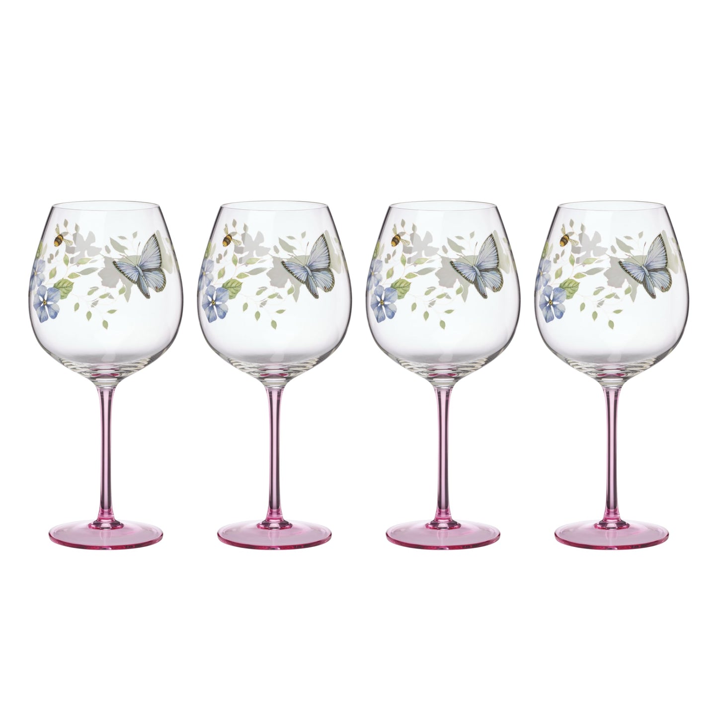 Lenox Glassware, Butterfly Meadow Pink Balloon Wine Glasses, Set of 4, Made From Glass, Dishwasher Safe, Drinking Glasses Set, Home, Kitchen And Dining, Glass Cups (Pink, 4 Pieces, 26 oz Capacity)