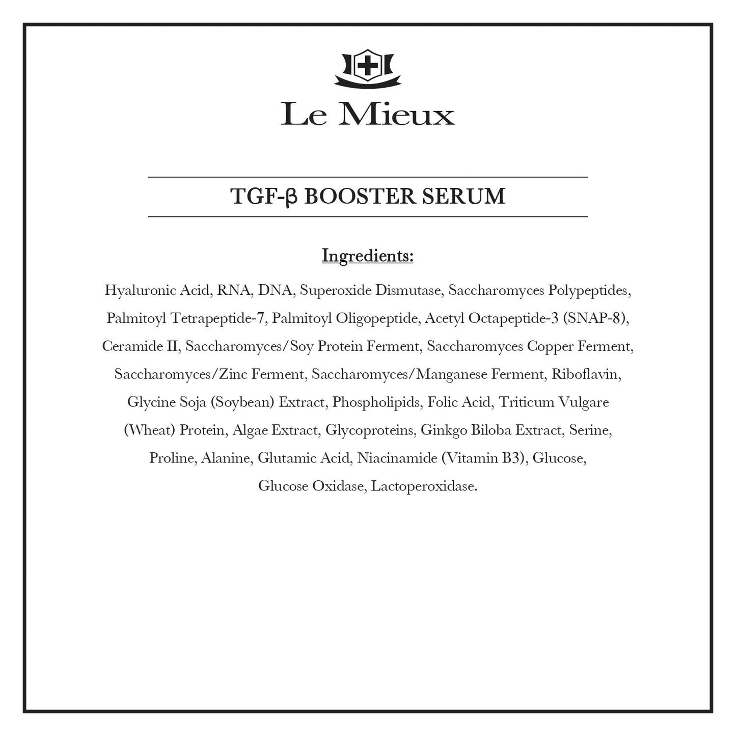 Le Mieux TGF-B Booster - Anti Aging Triple Growth Factor Facial Serum with Hyaluronic Acid & Peptides, Hydrating Face Serum with No Parabens (1 oz / 30 ml)