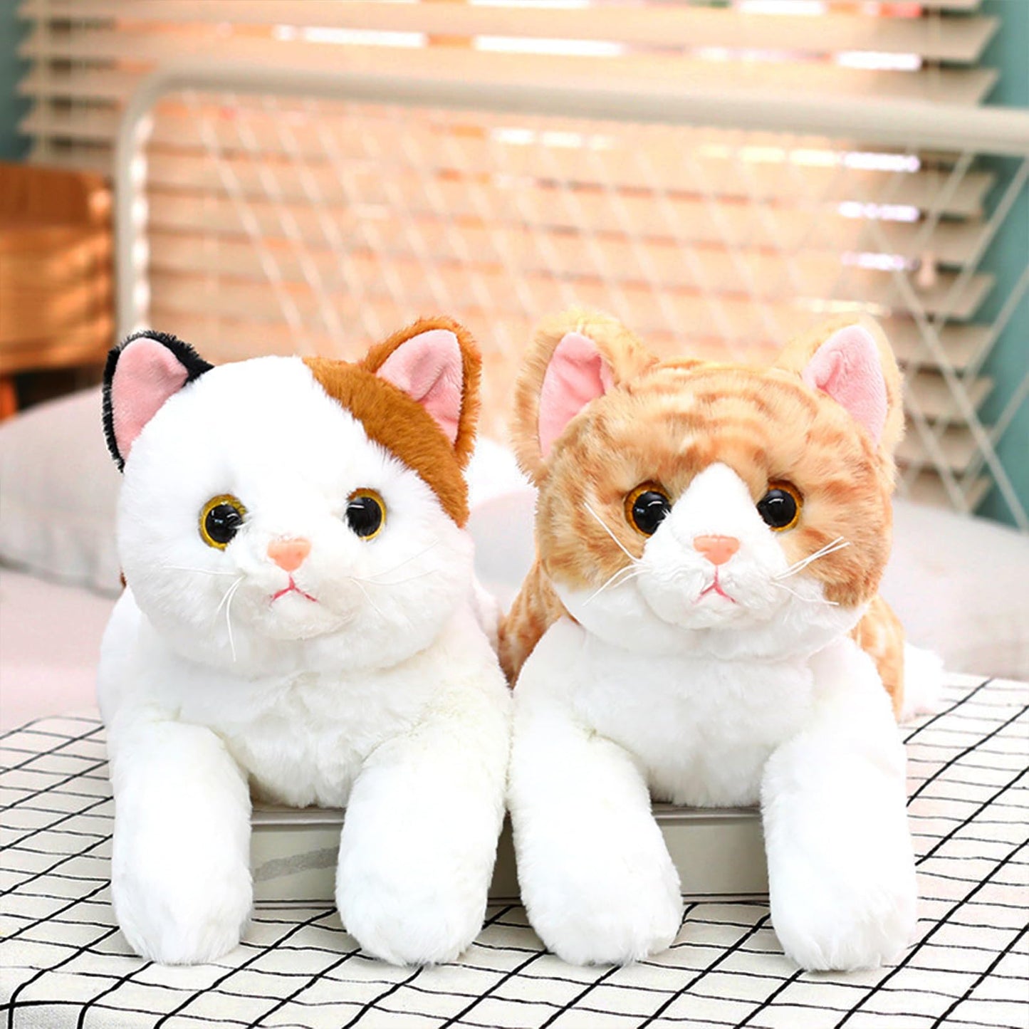 PEACH CAT Cat Plush Cute Kitten Stuffed Animal Soft Plushies Toy Pillow Gifts for Kids Black and Yellow 17.7"