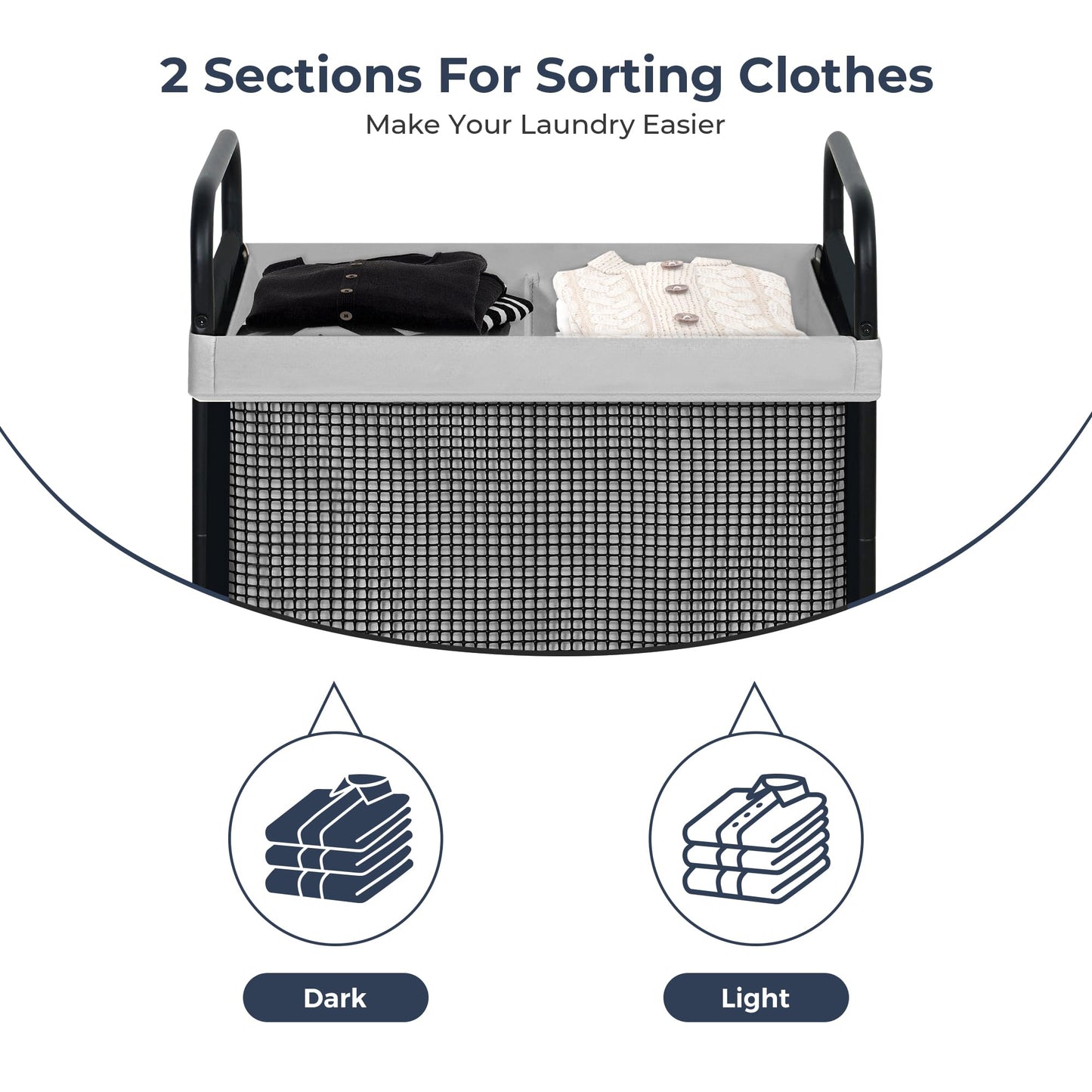 STO STO Laundry Hamper 2 Section, 100L Rolling Laundry Sorter Cart with Removable and Washable Liner Bag, Clothes Hamper with Wheels and Metal Handle for Laundry Room and Bedroom, Gray